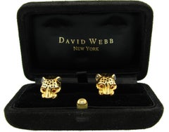 David Webb Enamel Yellow Gold Panther Cufflinks