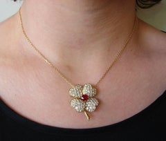 Van Cleef & Arpels Cosmos Diamond Ruby Yellow Gold Clip Pendant Pin and Ring Set