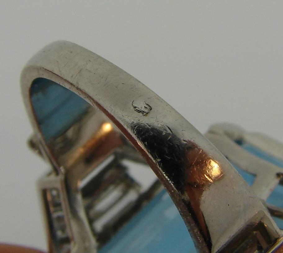  Asprey Aquamarine Diamond Platinum Cocktail Ring, Art Deco 1930s 1