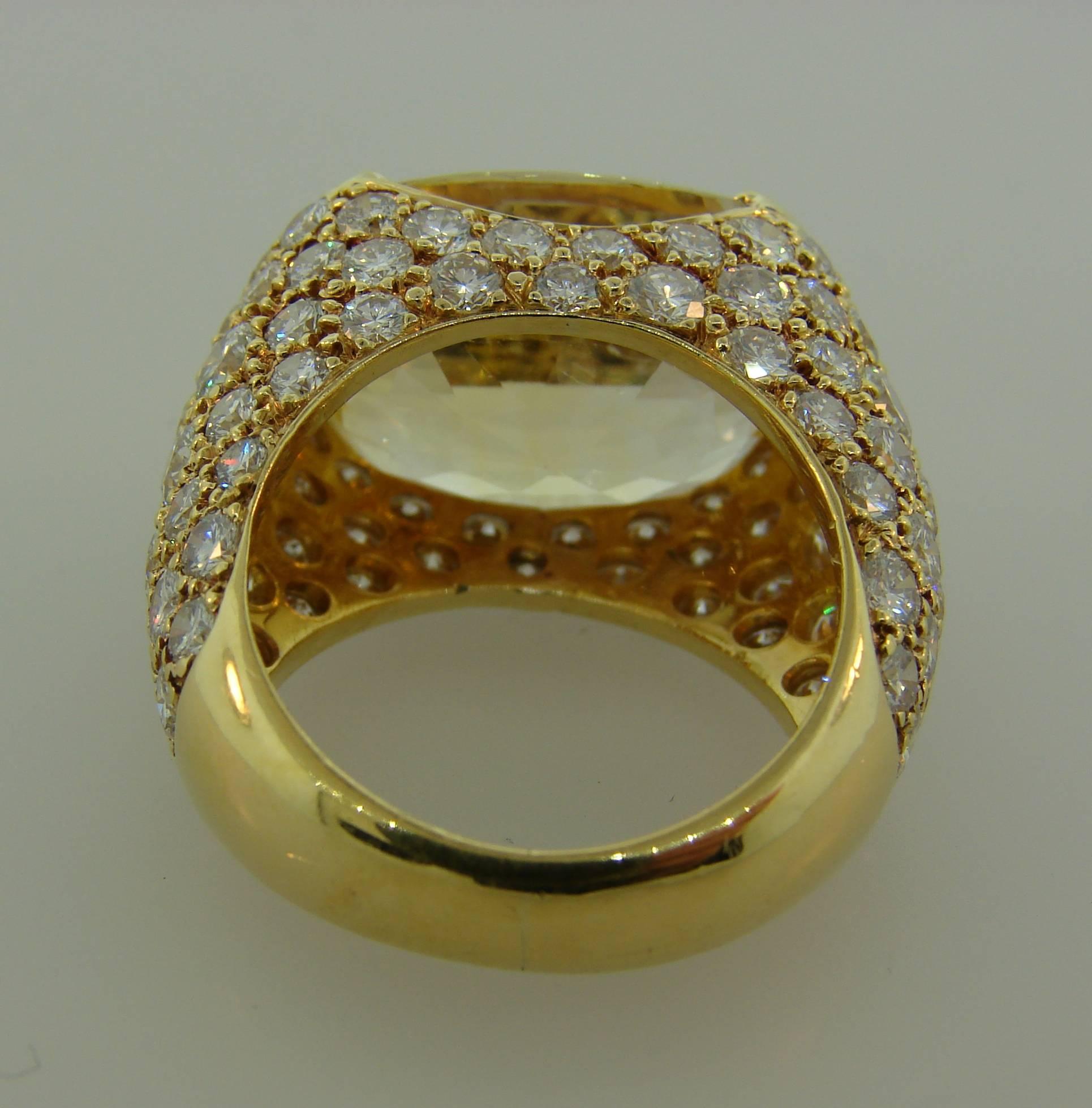 Vintage Van Cleef & Arpels 18k Gold Bombe Ring Yellow Sapphire Diamond 3