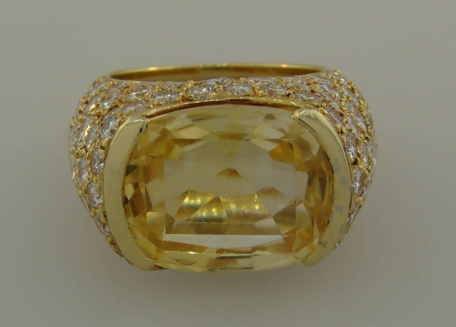 Mixed Cut Vintage Van Cleef & Arpels 18k Gold Bombe Ring Yellow Sapphire Diamond