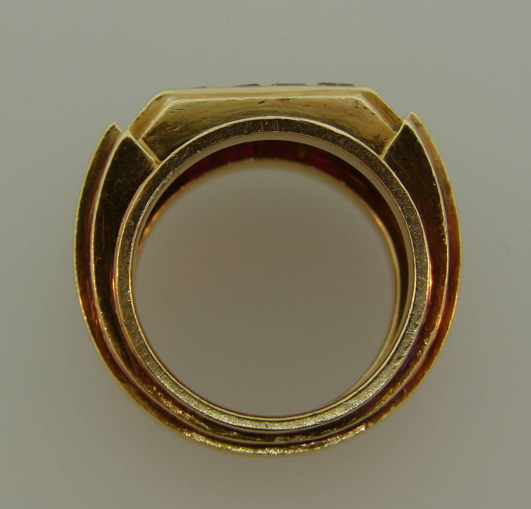Women's or Men's 1940s Rene Boivin Ruby Yellow Gold Ring, Retro