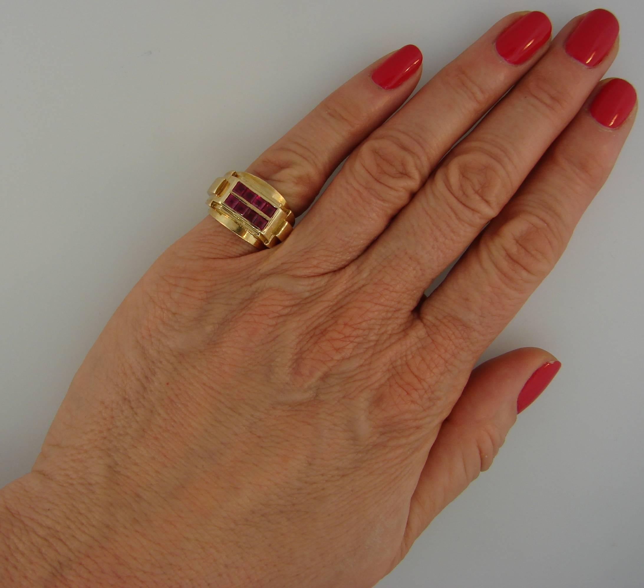 1940s Rene Boivin Ruby Yellow Gold Ring, Retro 5