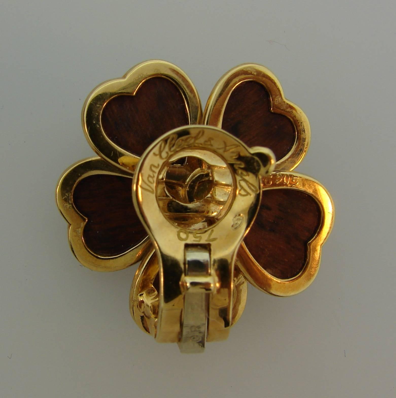 Van Cleef & Arpels Clematis Diamond Wood Yellow Gold Earrings In Excellent Condition In Beverly Hills, CA