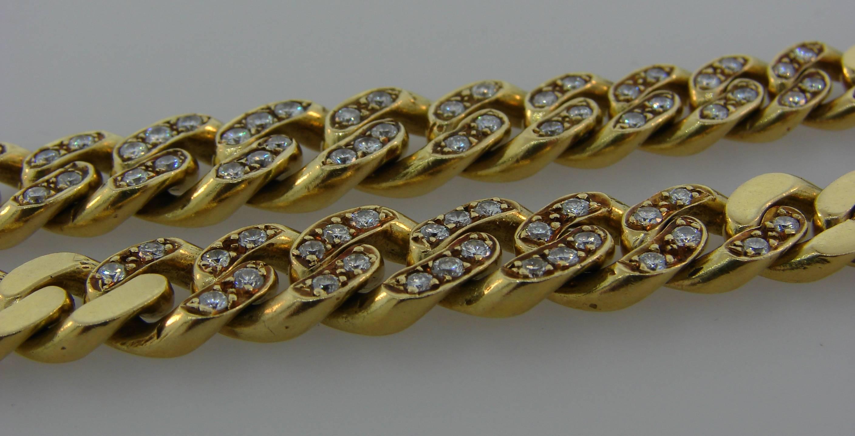 Women's or Men's Cartier Diamond Yellow Gold Chain Bracelet and Necklace Set, 1970s