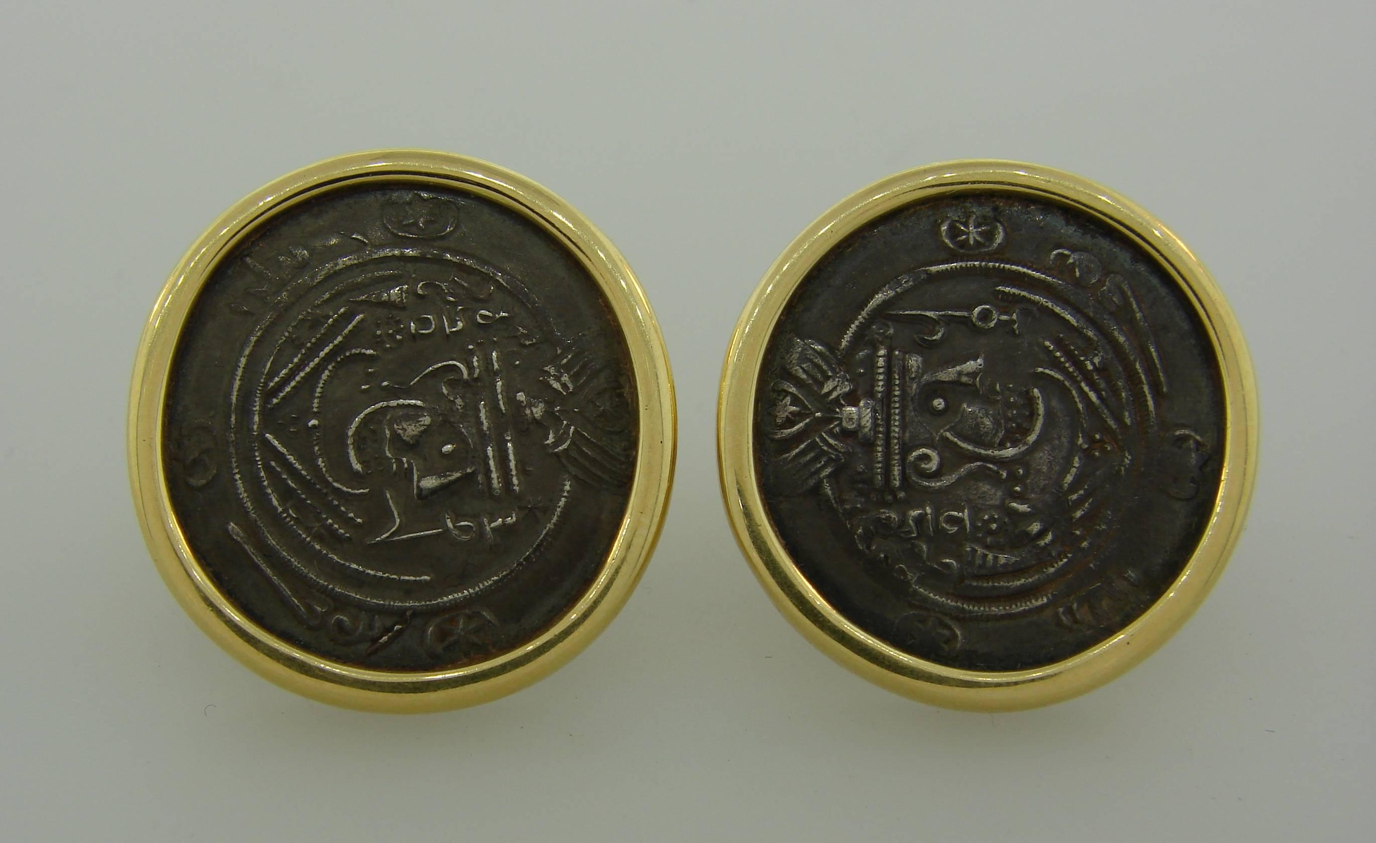 1970s Bulgari Ancient Persian Coin Yellow Gold Earrings Bvlgari In Excellent Condition In Beverly Hills, CA