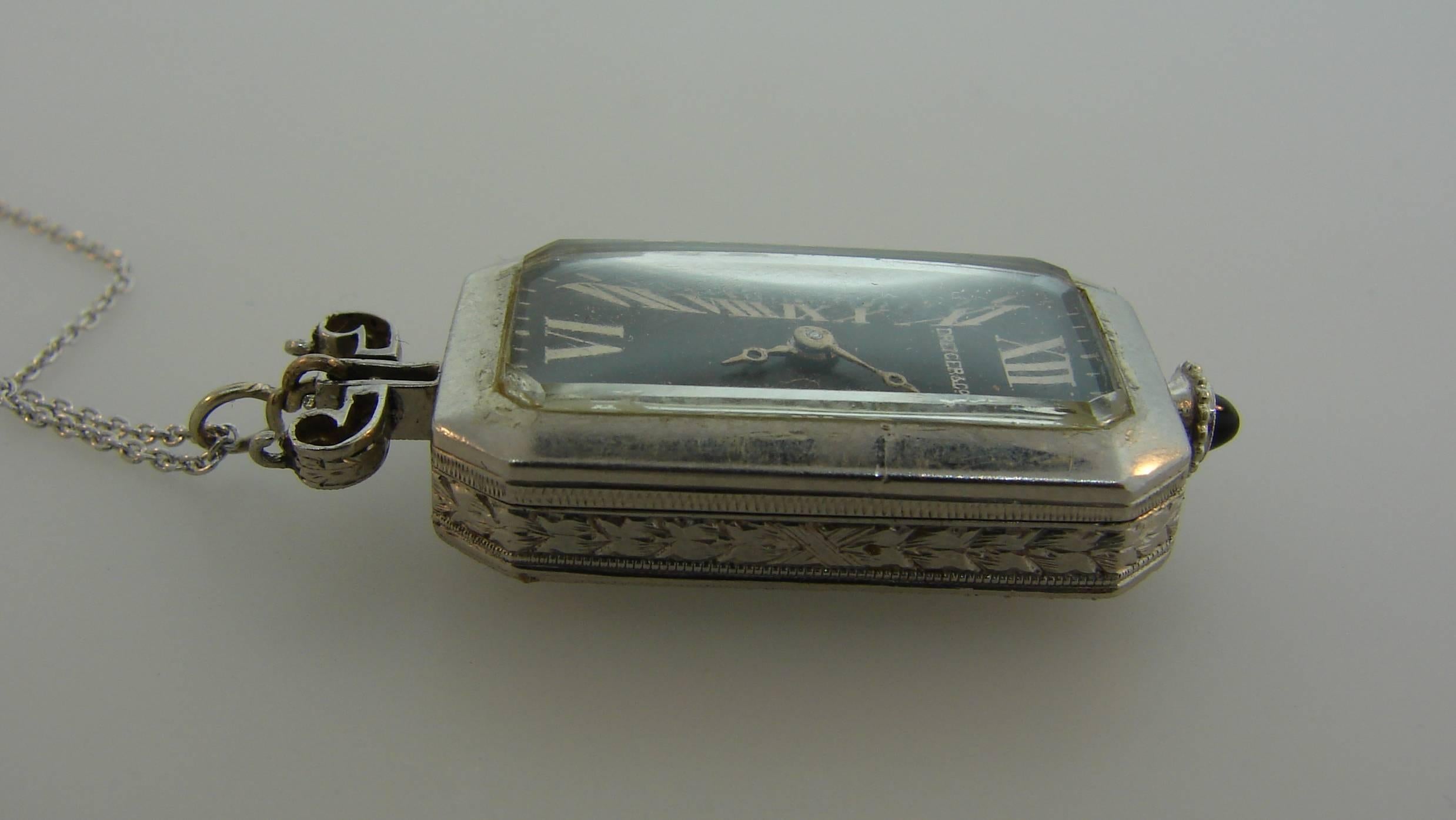 Women's Dreicer & Co. Lady's Platinum Diamond Onyx Pendant Watch Necklace