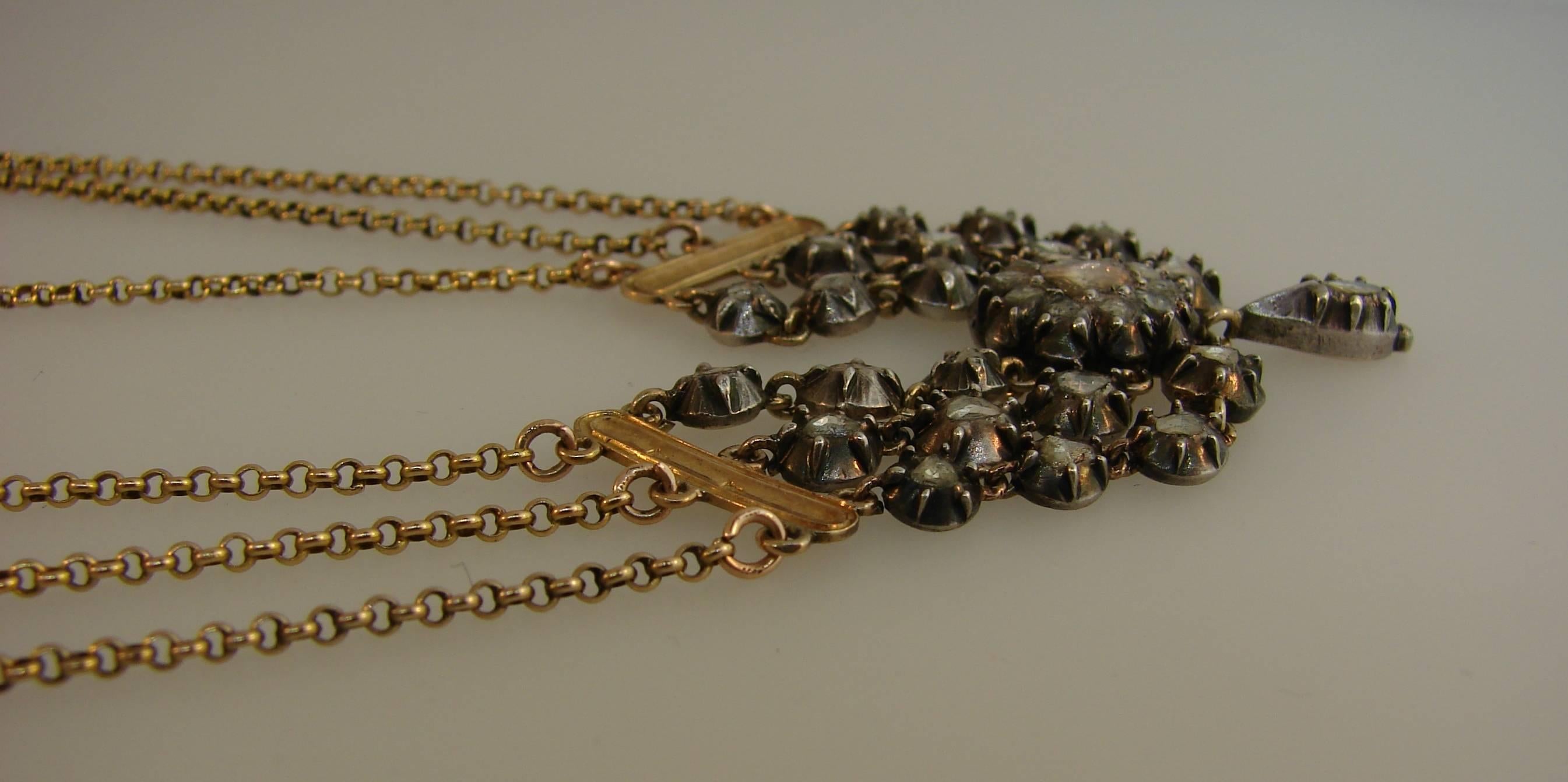 Georgianische Diamant-Silber-Gelbgold-Halskette, Französisch im Angebot 2