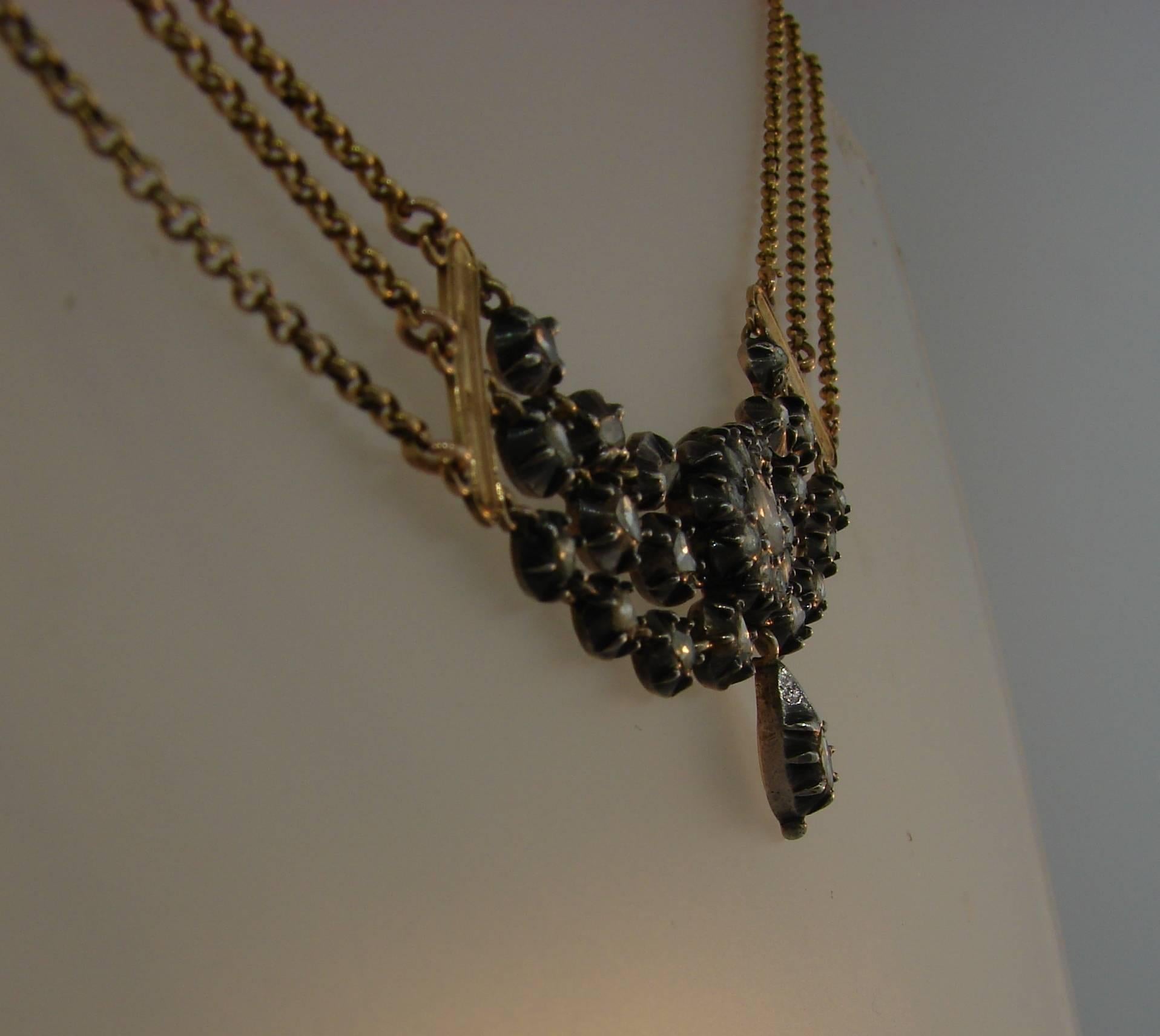 Georgianische Diamant-Silber-Gelbgold-Halskette, Französisch im Angebot 1