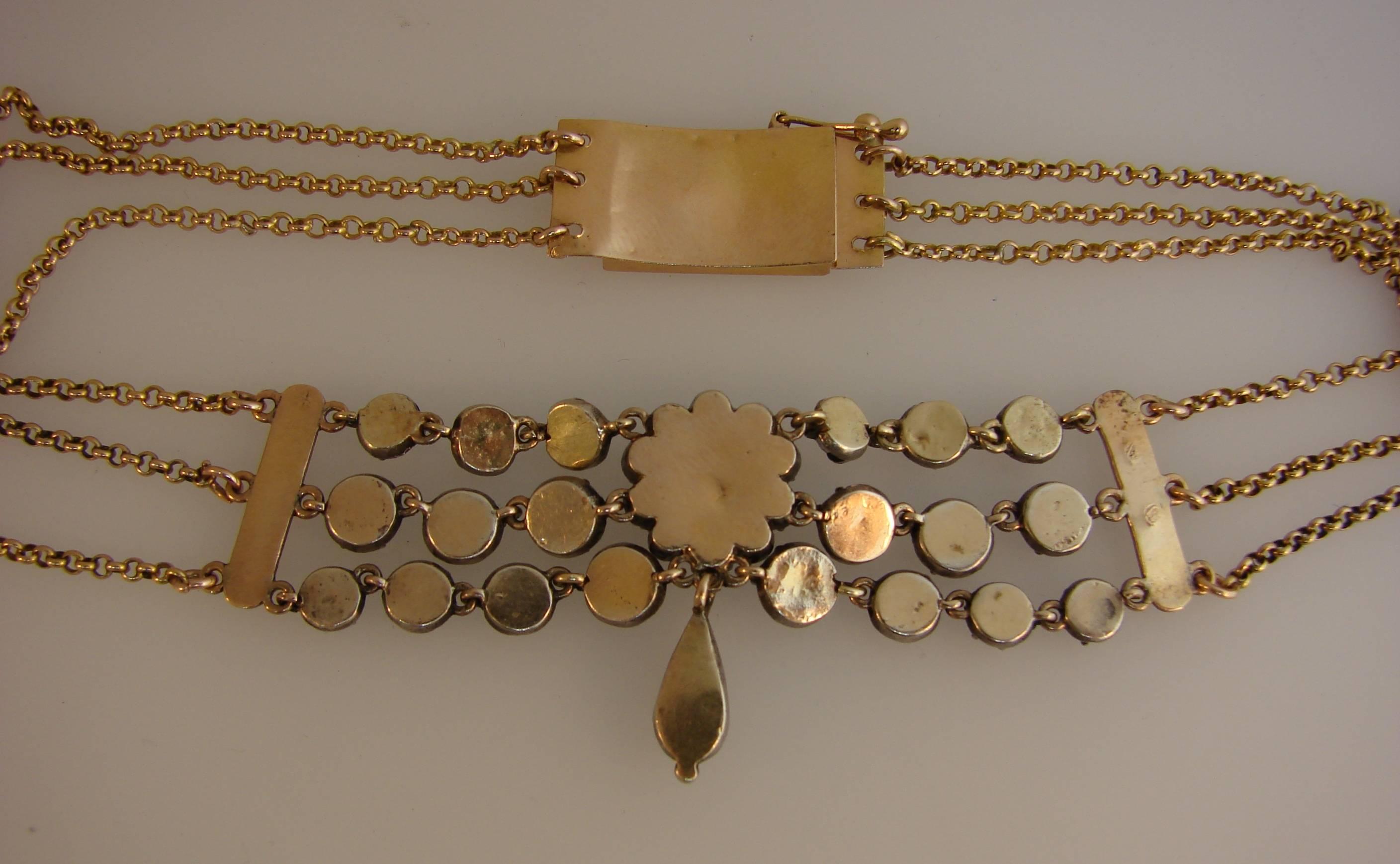 Georgianische Diamant-Silber-Gelbgold-Halskette, Französisch im Angebot 3