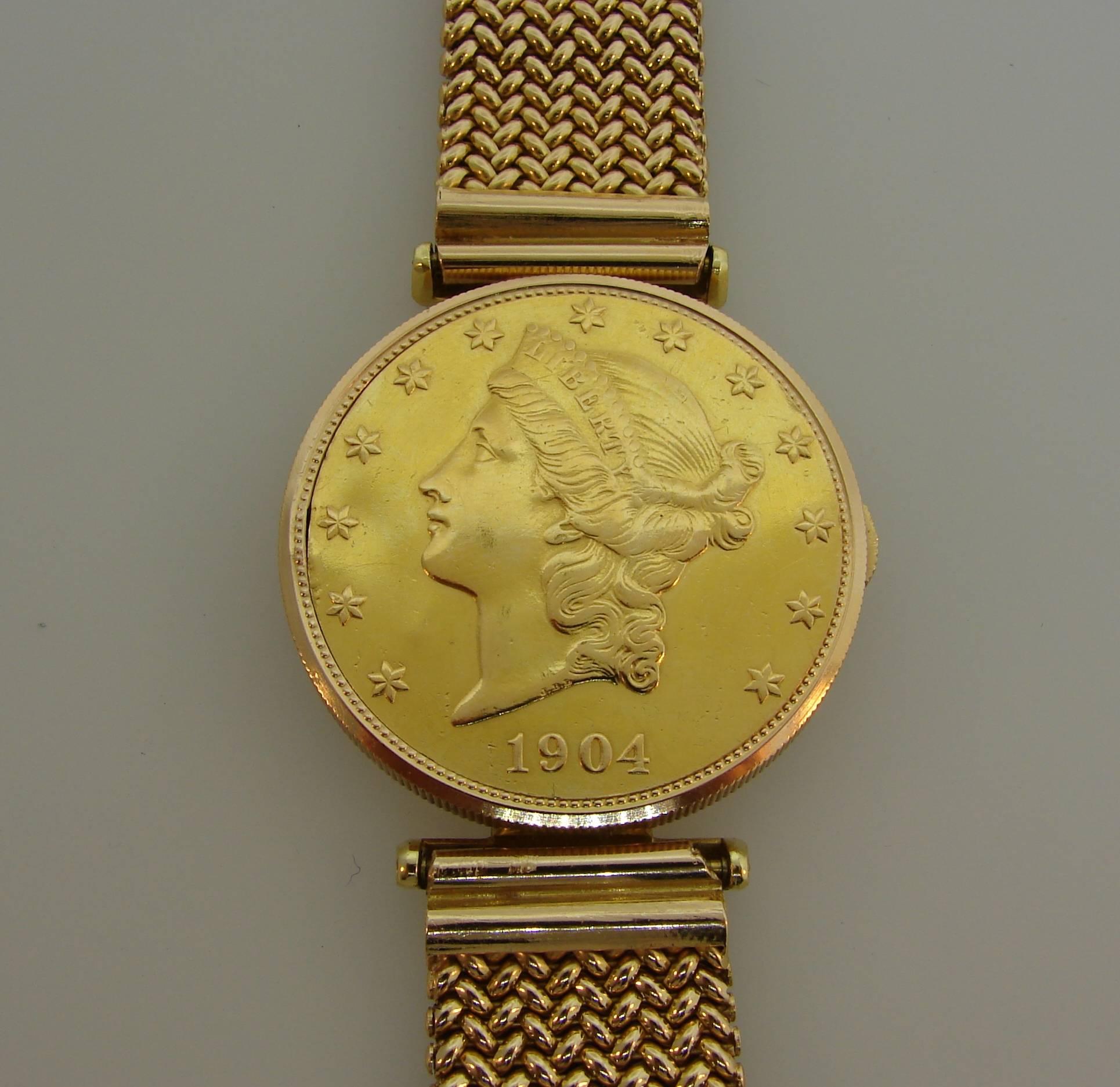 Corum Yellow Gold Coin Bracelet mechanical Wristwatch  In Good Condition In Beverly Hills, CA