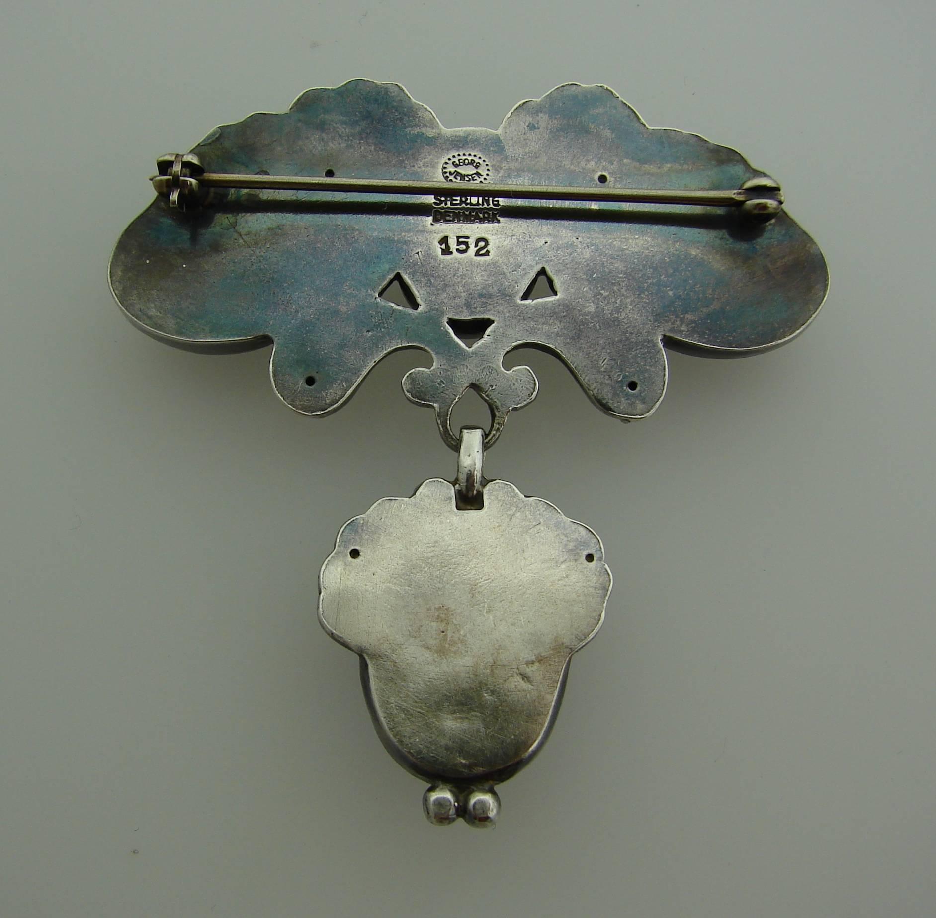 Women's or Men's Georg Jensen Spectrolite Sterling Silver Pin Brooch Clip No. 152