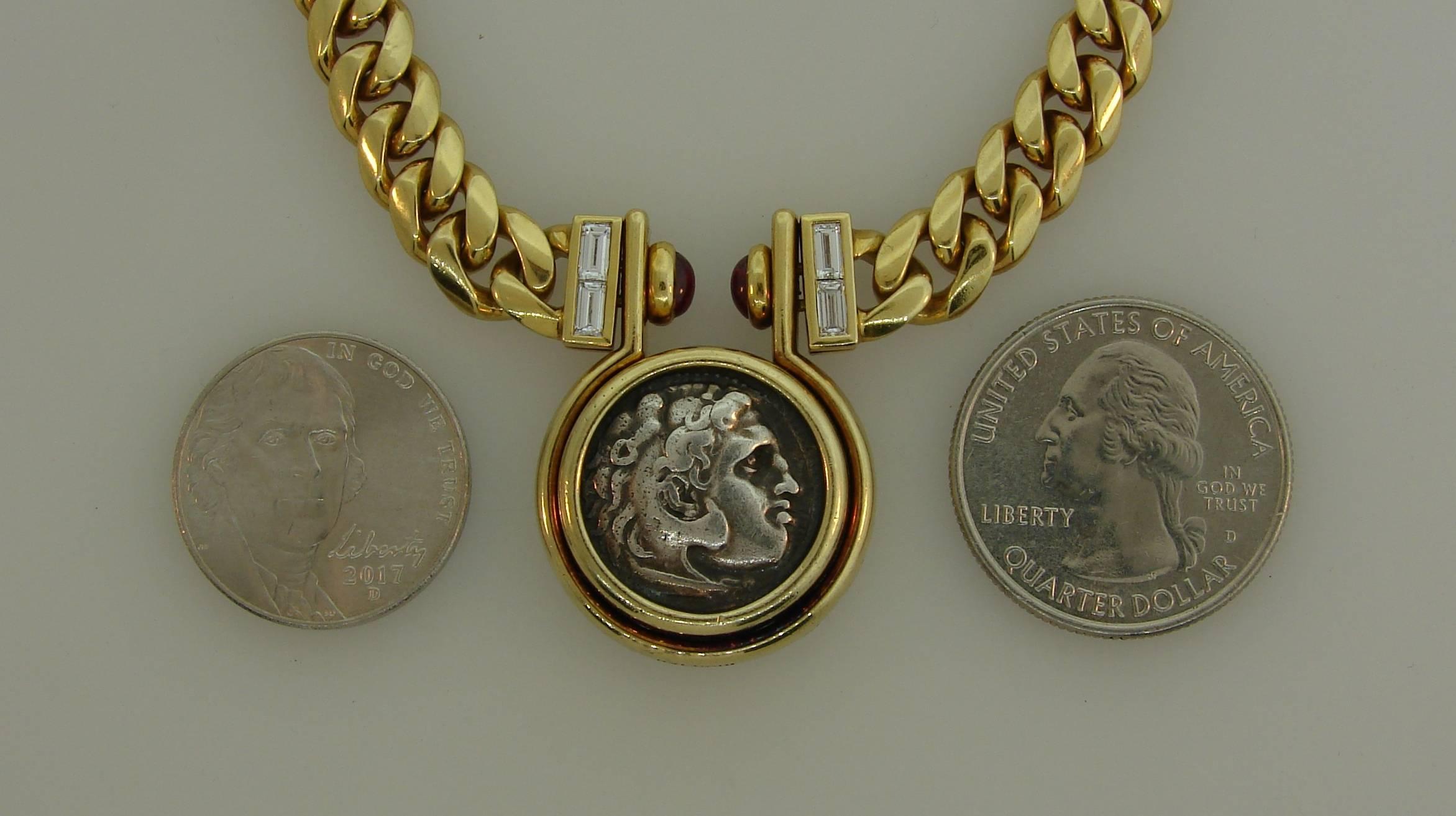 Bulgari Silver Coin Yellow Gold Necklace with Diamond Ruby Bvlgari 4