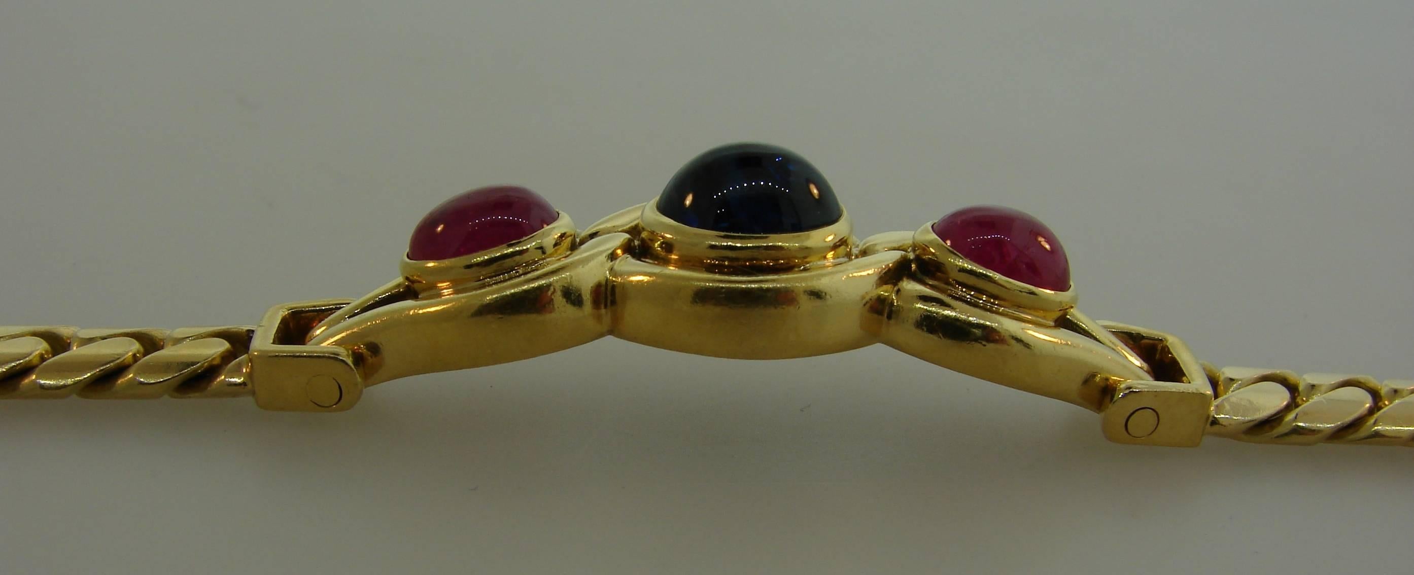 Bulgari Sapphire Ruby Yellow Gold Link Bracelet Bvlgari, 1980s 2