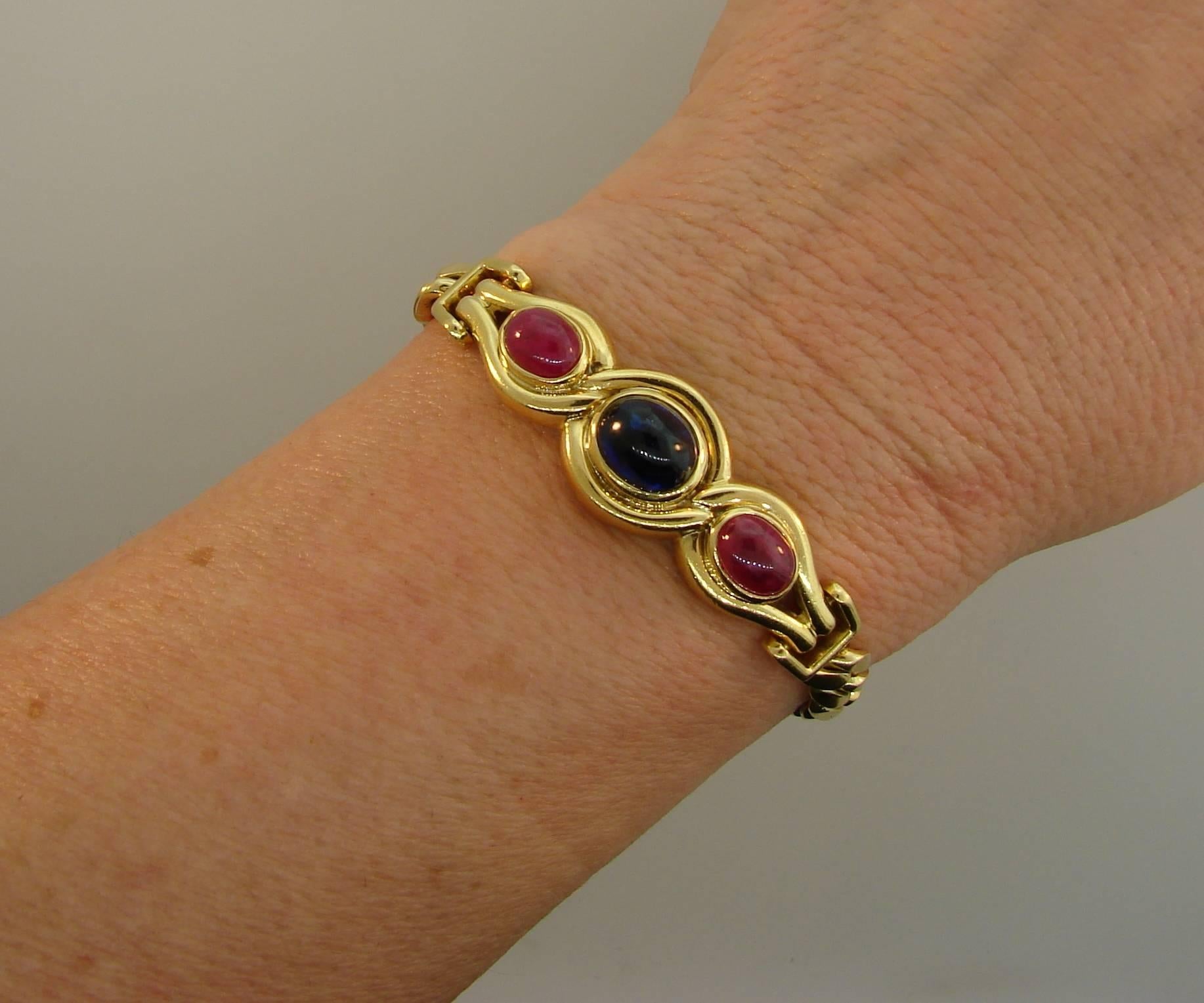 Bulgari Sapphire Ruby Yellow Gold Link Bracelet Bvlgari, 1980s 3