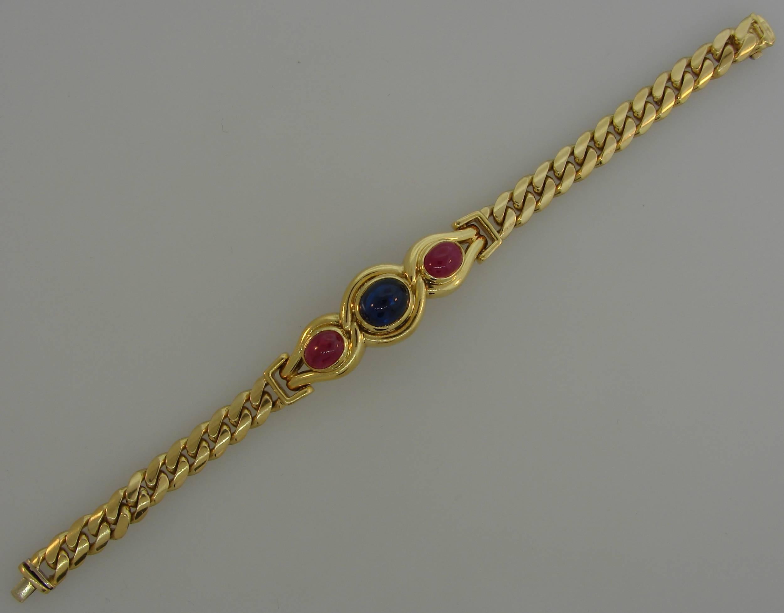 Women's Bulgari Sapphire Ruby Yellow Gold Link Bracelet Bvlgari, 1980s