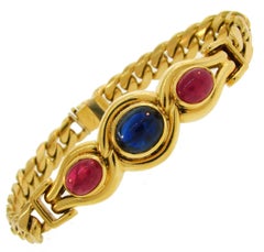 Bulgari Sapphire Ruby Yellow Gold Link Bracelet Bvlgari, 1980s