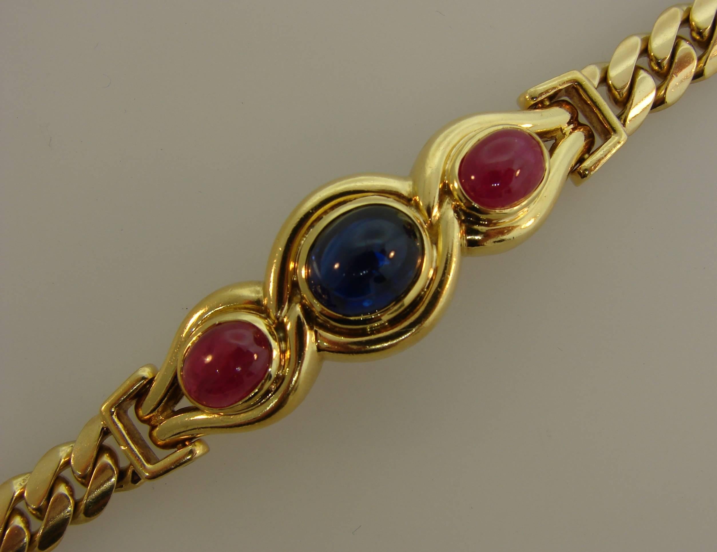 Bulgari Sapphire Ruby Yellow Gold Link Bracelet Bvlgari, 1980s 1
