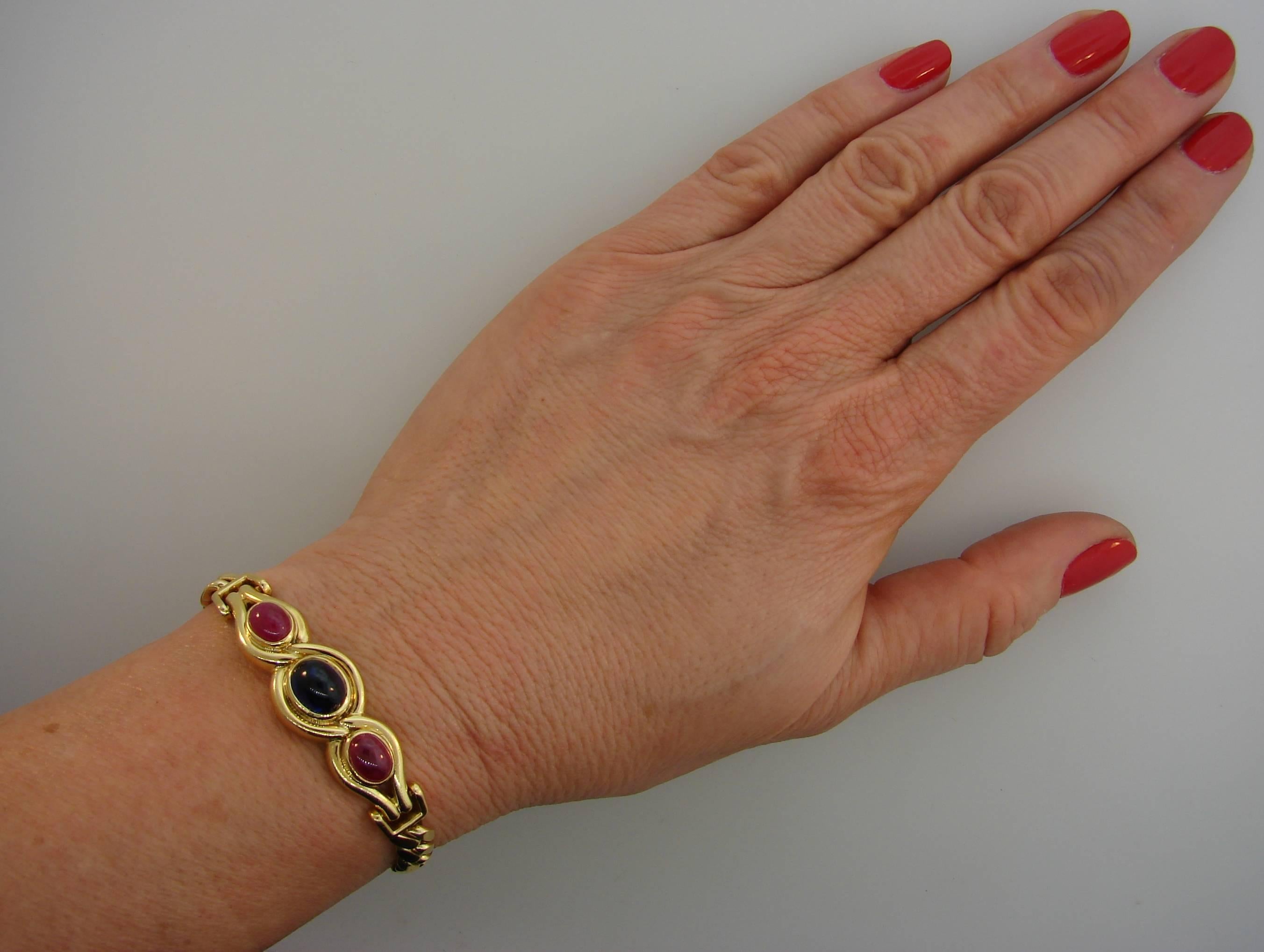 Bulgari Sapphire Ruby Yellow Gold Link Bracelet Bvlgari, 1980s 4