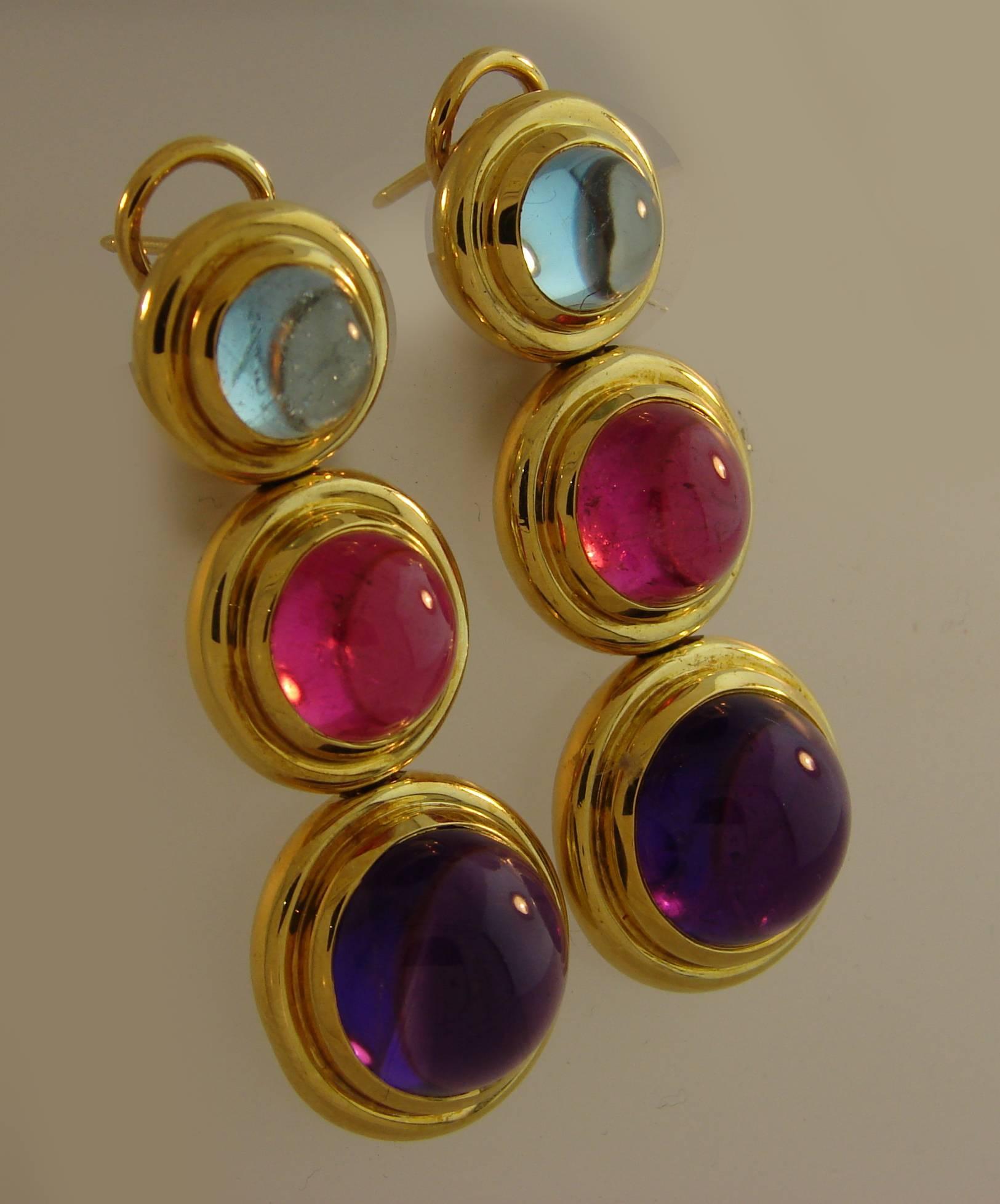 Tiffany Paloma Picasso Gemstones Gold Earrings 1980s In Excellent Condition In Beverly Hills, CA