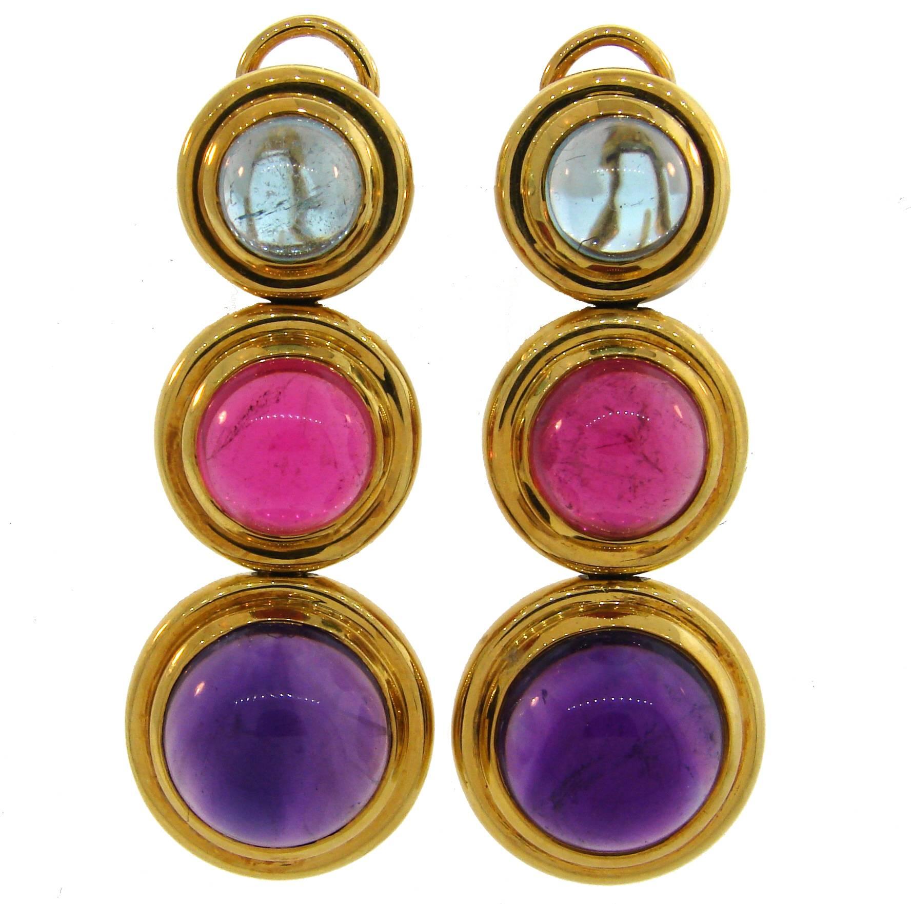 Tiffany Paloma Picasso Gemstones Gold Earrings 1980s 