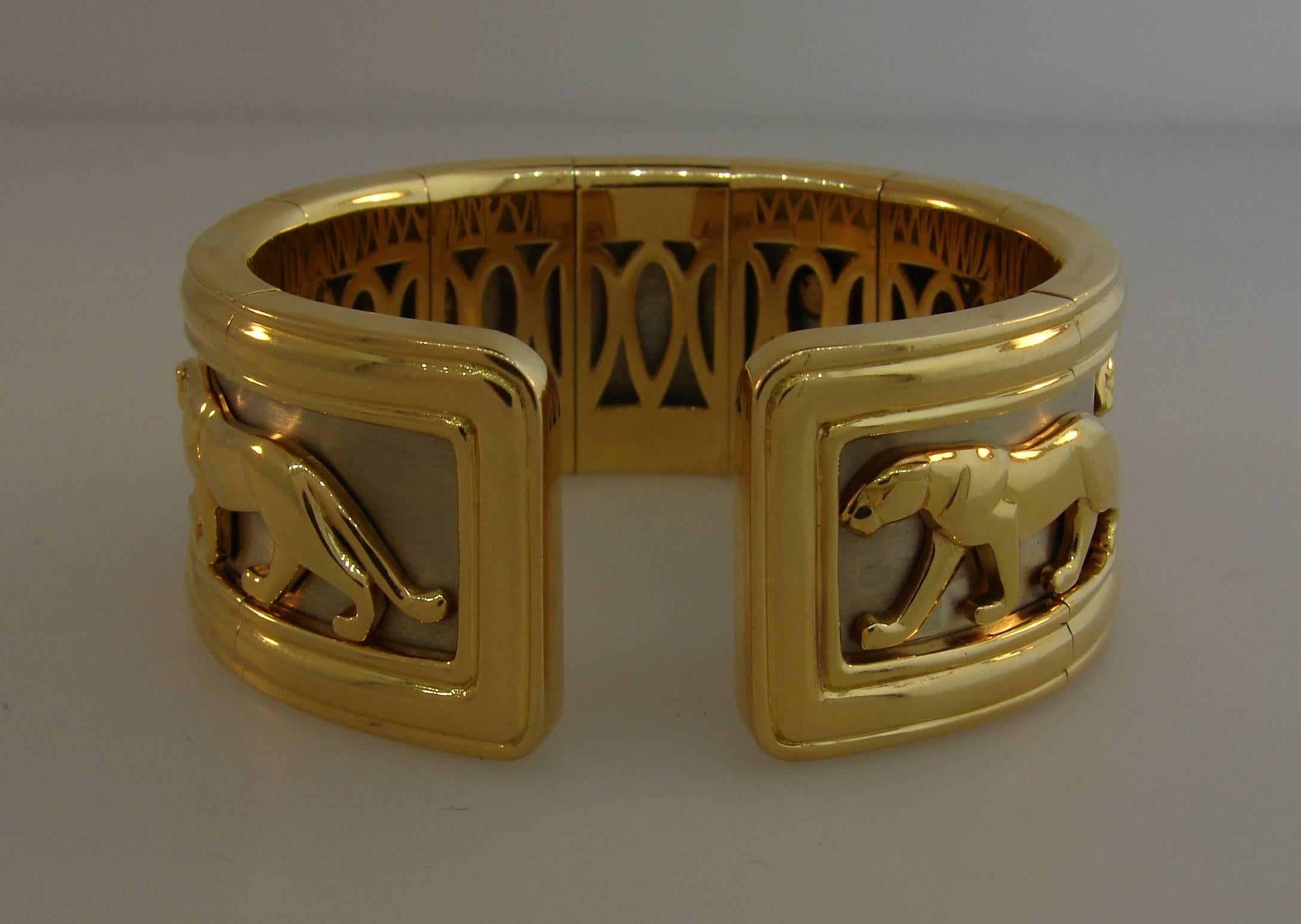 Cartier Yellow and White Gold Panthere Cuff Bangle Bracelet 2