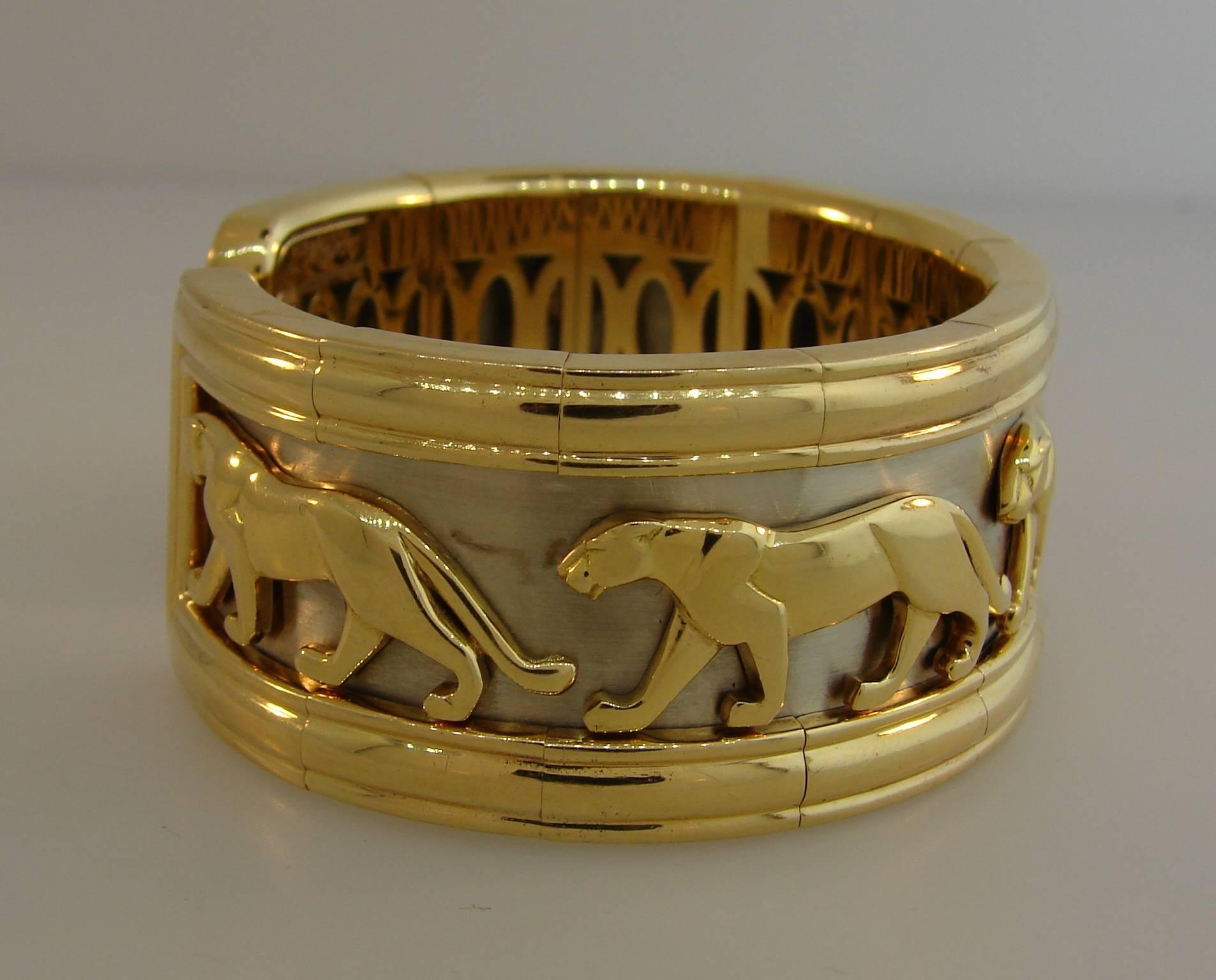 Cartier Yellow and White Gold Panthere Cuff Bangle Bracelet 1