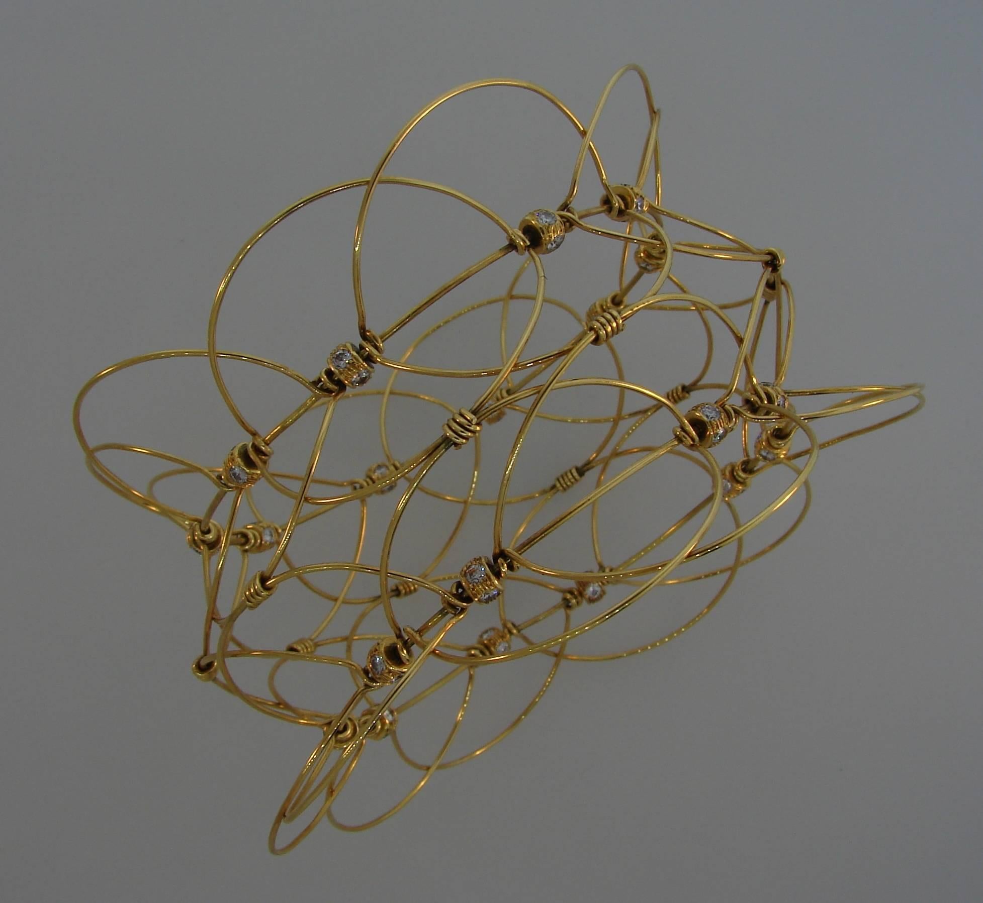 Diamond Yellow Gold Openwork Bangle Bracelet In Excellent Condition For Sale In Beverly Hills, CA