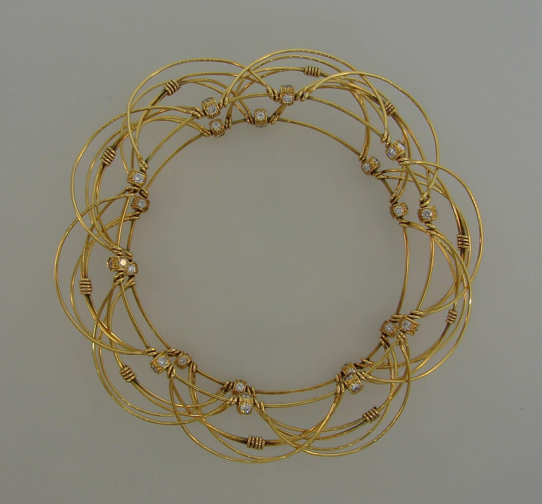 Women's Diamond Yellow Gold Openwork Bangle Bracelet For Sale