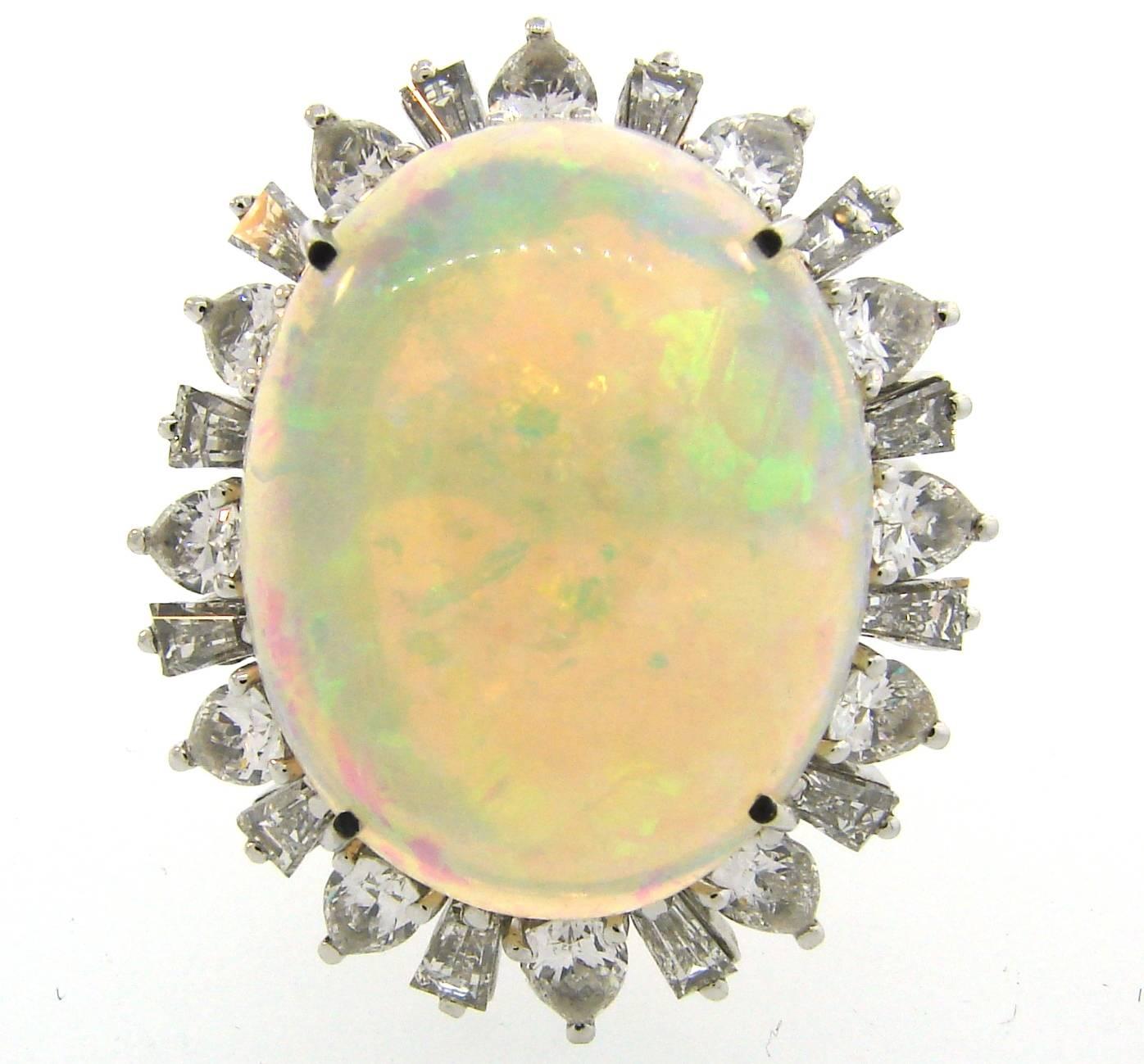 Contemporary 16 Carat Opal Diamond Platinum Ring