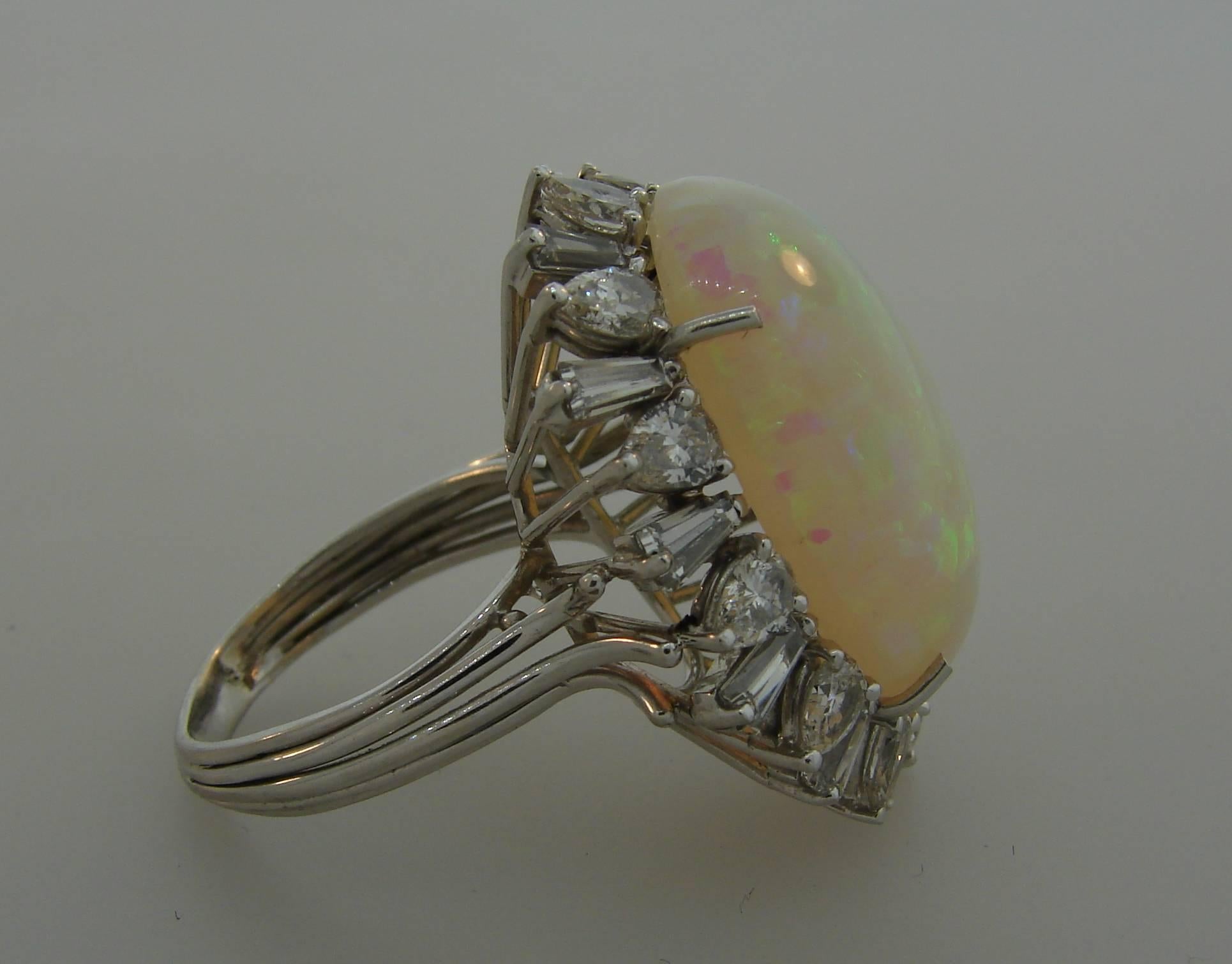 16 Carat Opal Diamond Platinum Ring 1