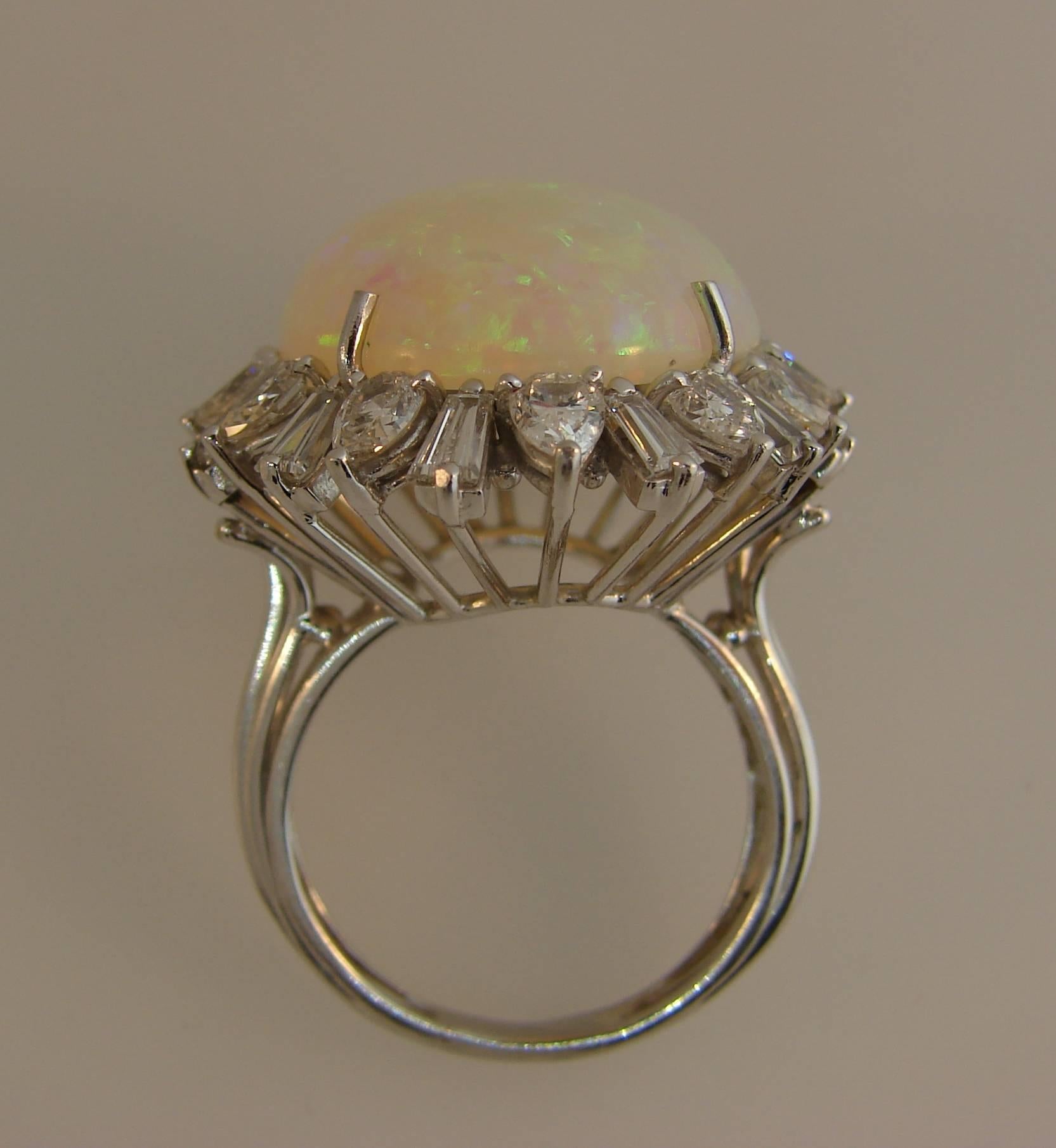 16 Carat Opal Diamond Platinum Ring 2