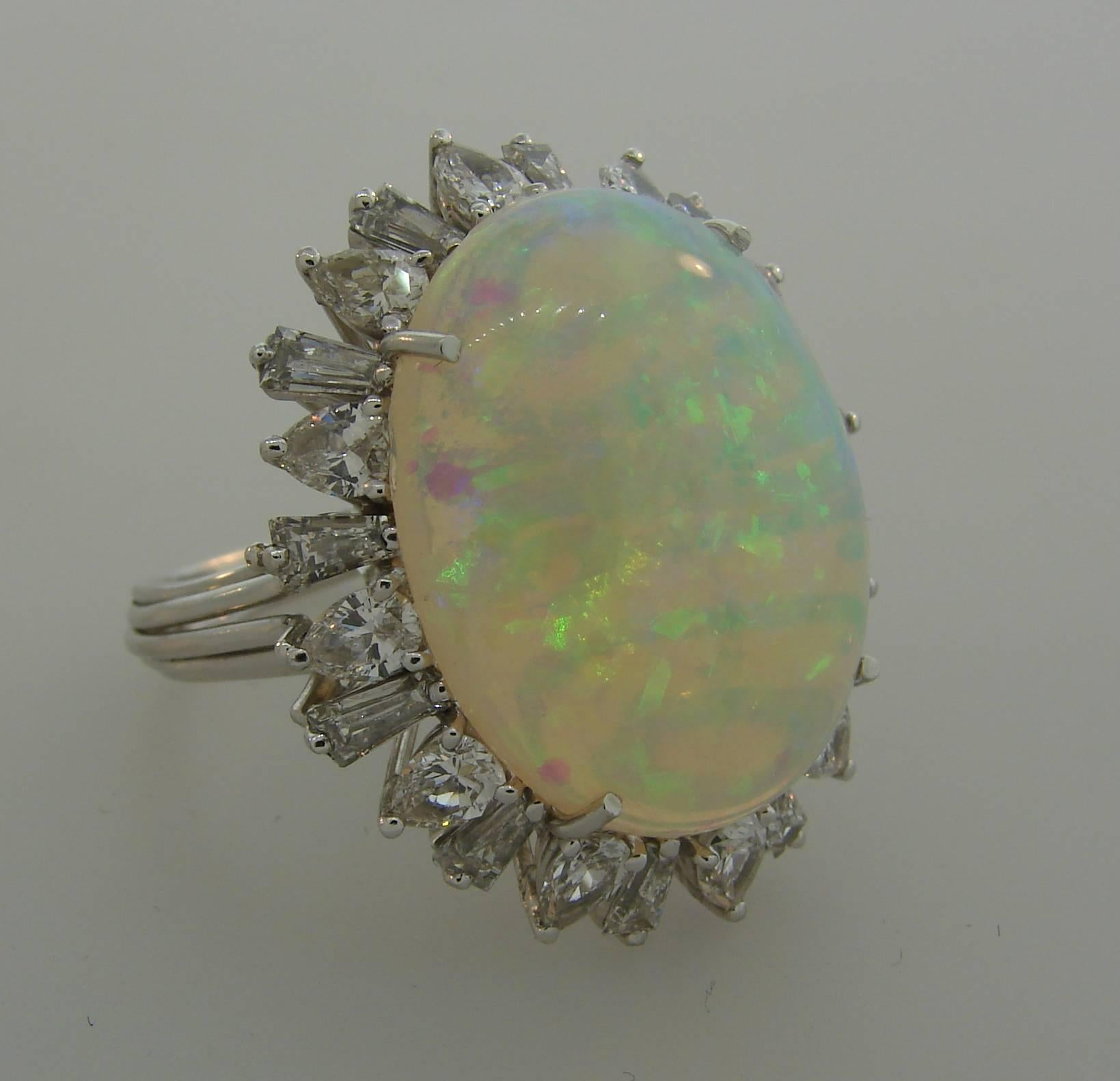 Women's 16 Carat Opal Diamond Platinum Ring