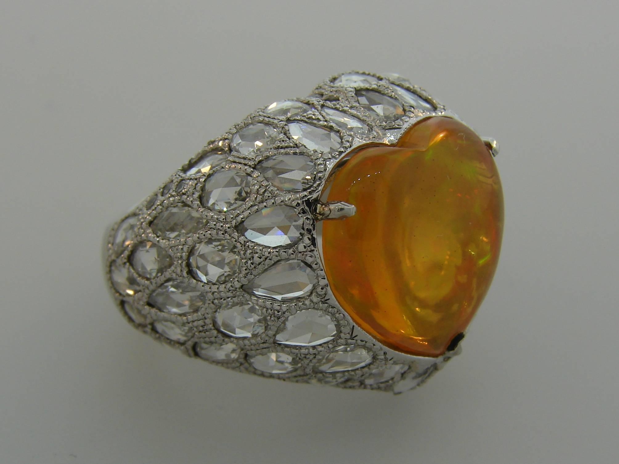 Women's 5.51 Carat Australian Opal Diamond White Gold Ring