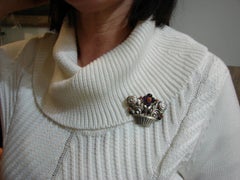 Georg Jensen Amethyst Coral Silver Flower Basket Pin Brooch Clip No. 67