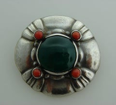 Georg Jensen Chrysophrase Coral Silver Pin Brooch Clip No.50