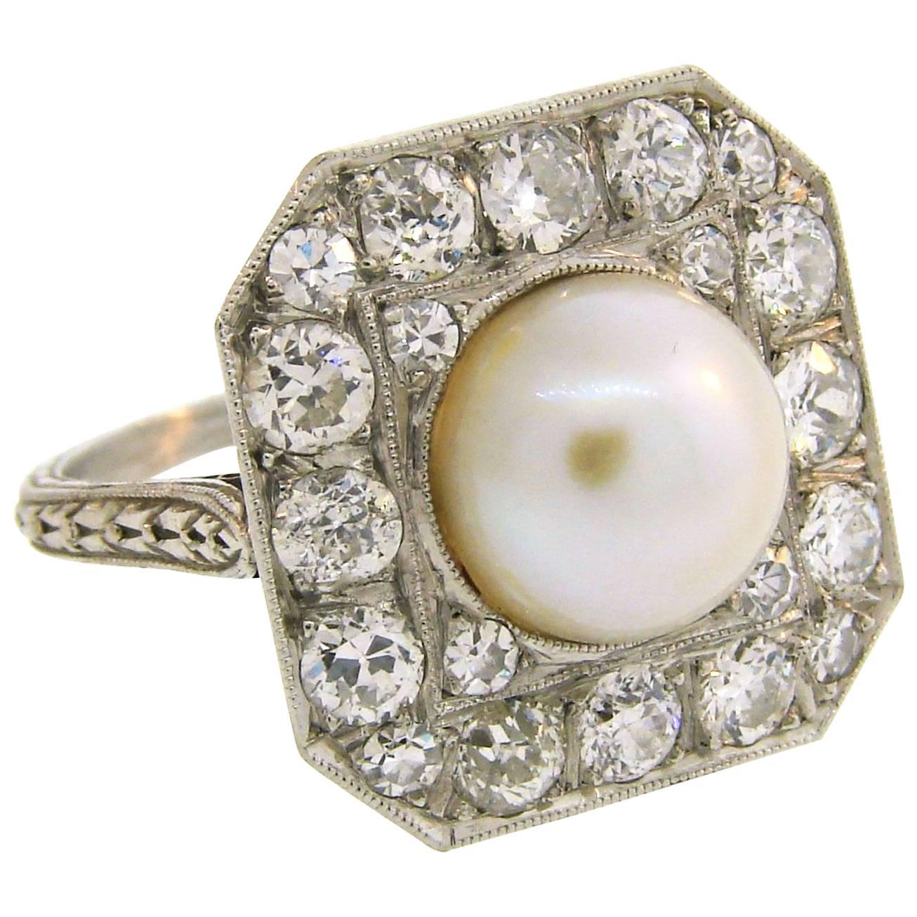 Edwardian Pearl Diamond Platinum Ring