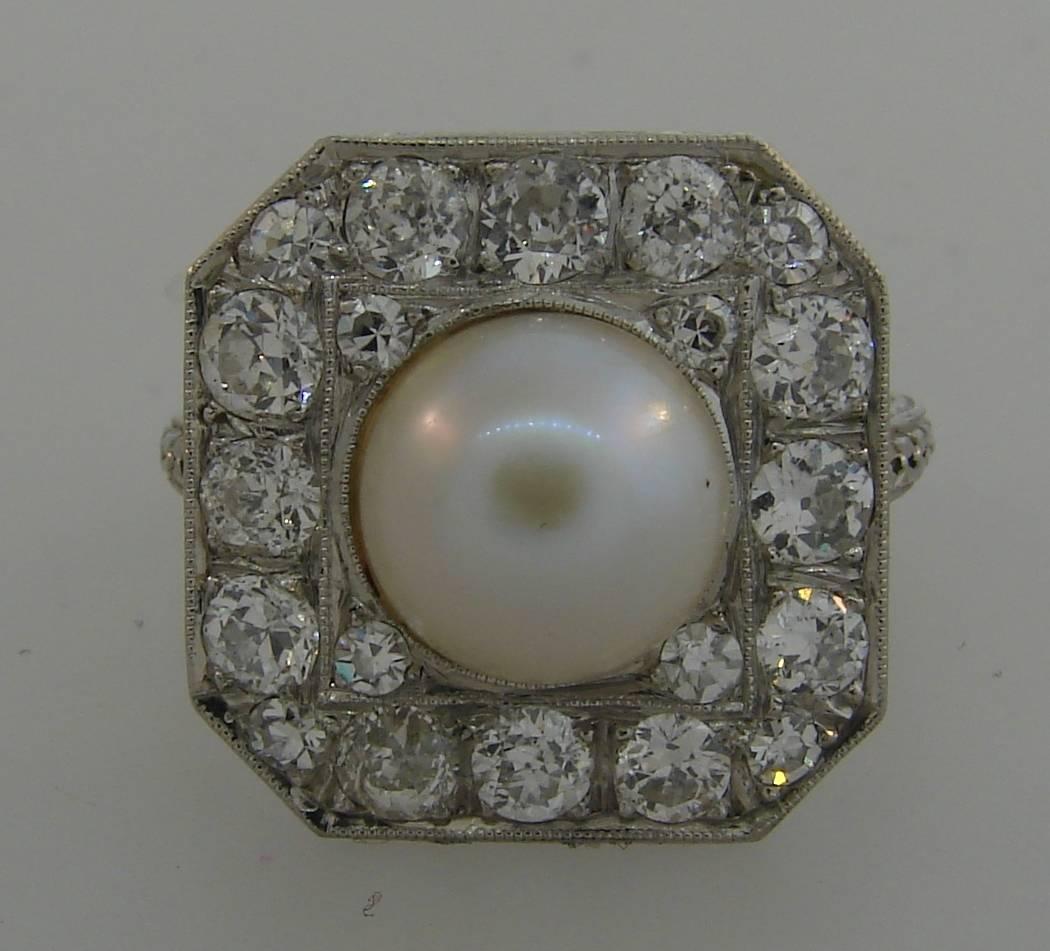 Old European Cut Edwardian Pearl Diamond Platinum Ring