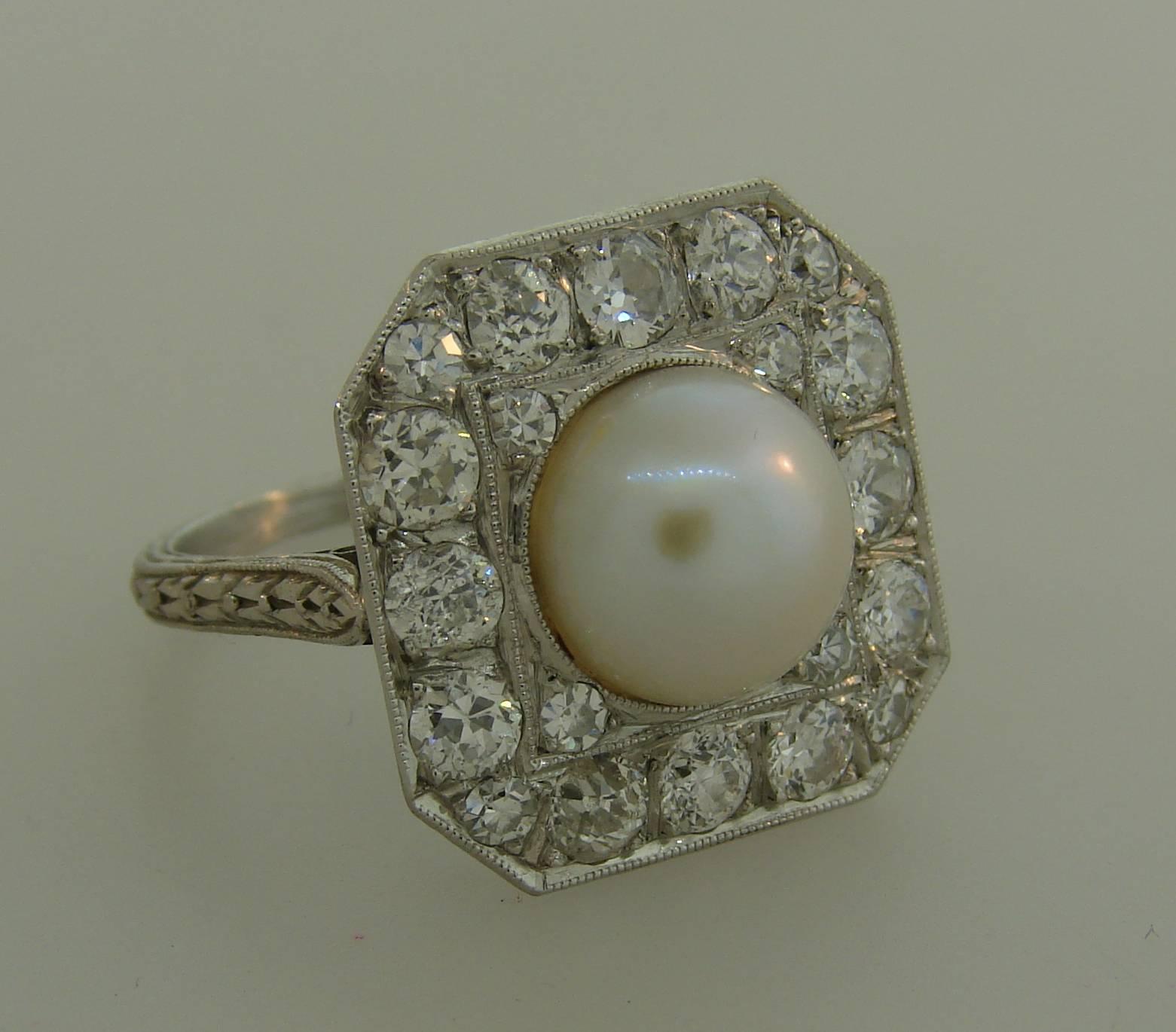 Women's Edwardian Pearl Diamond Platinum Ring