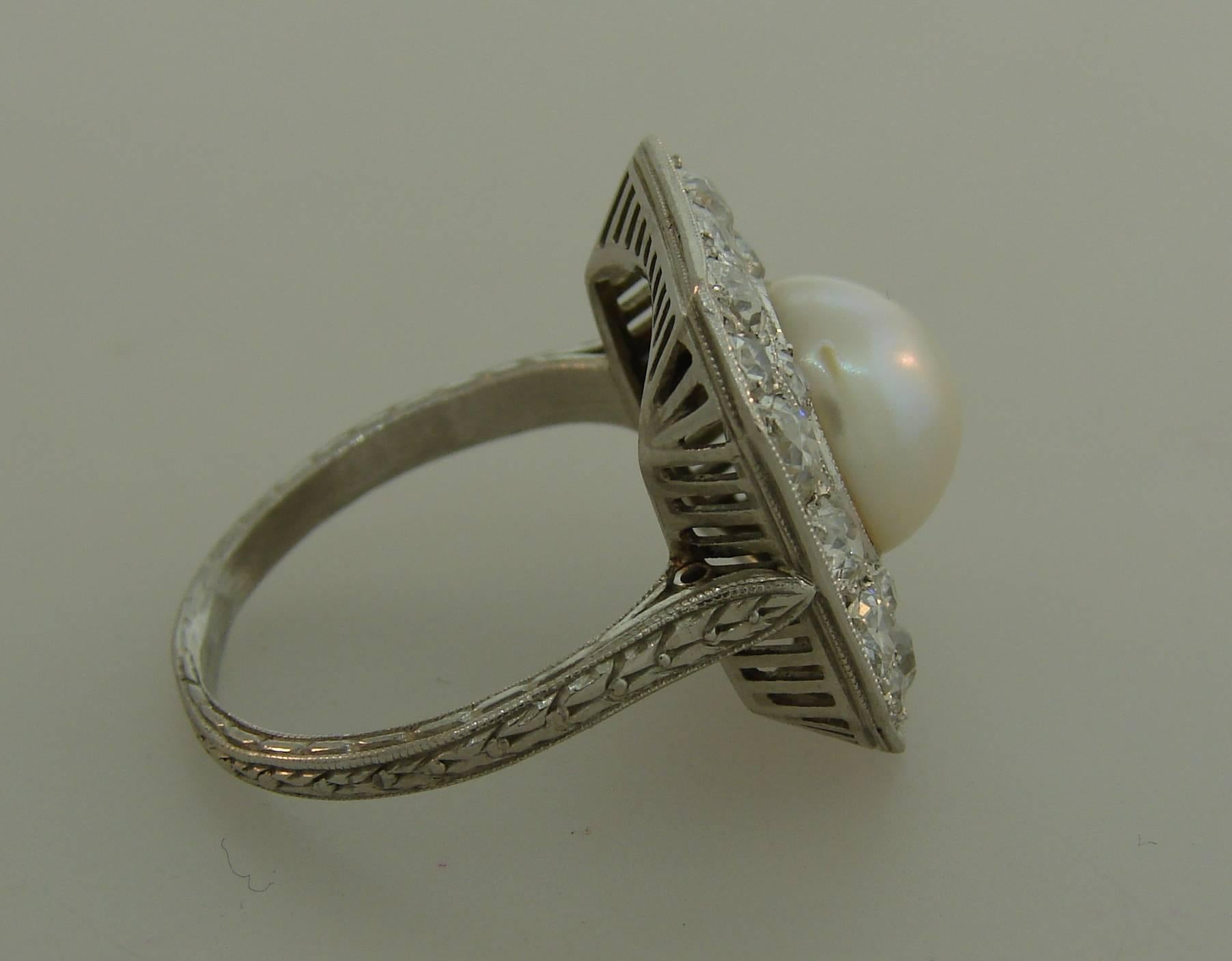 Edwardian Pearl Diamond Platinum Ring 1