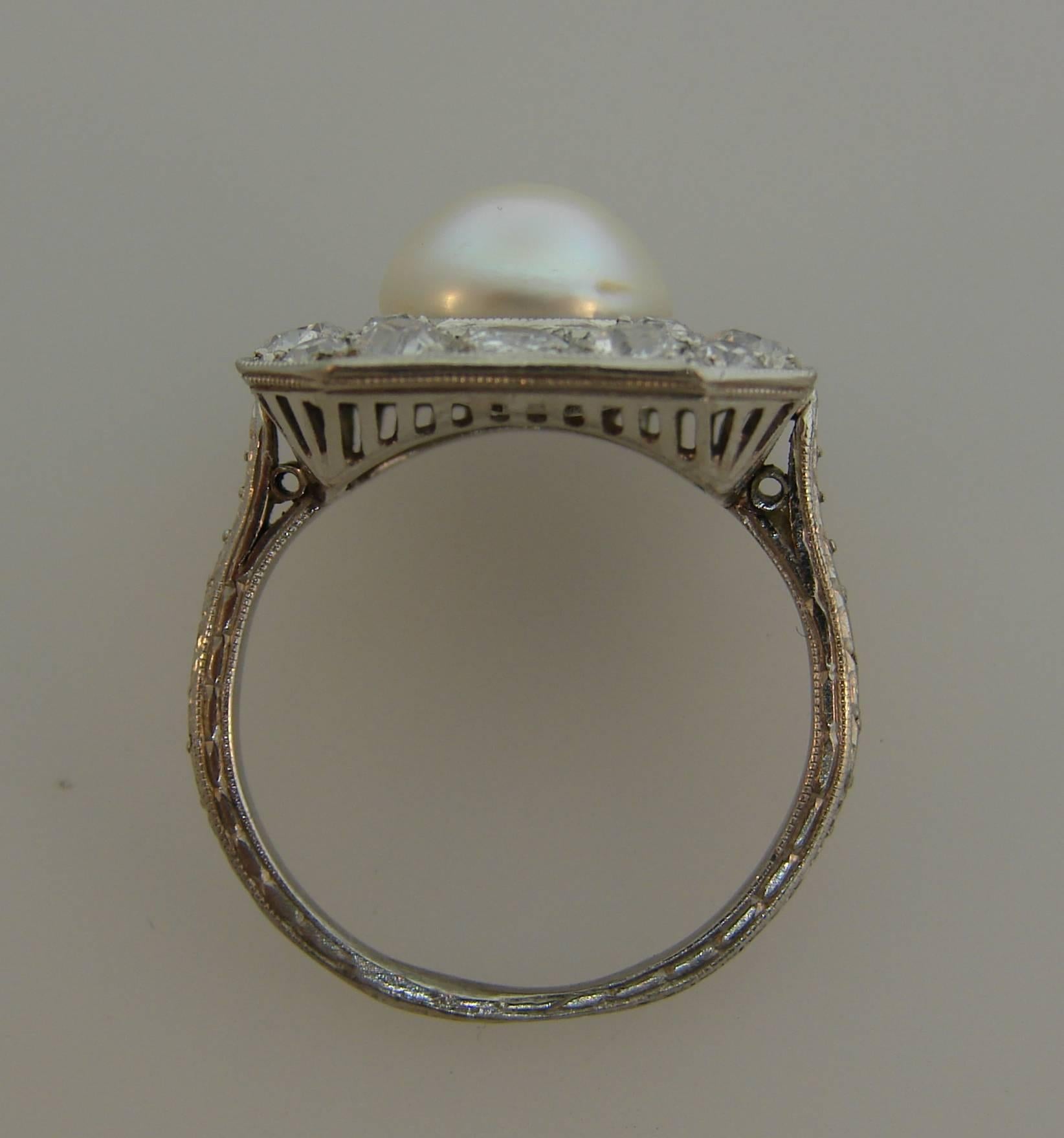 Edwardian Pearl Diamond Platinum Ring 3
