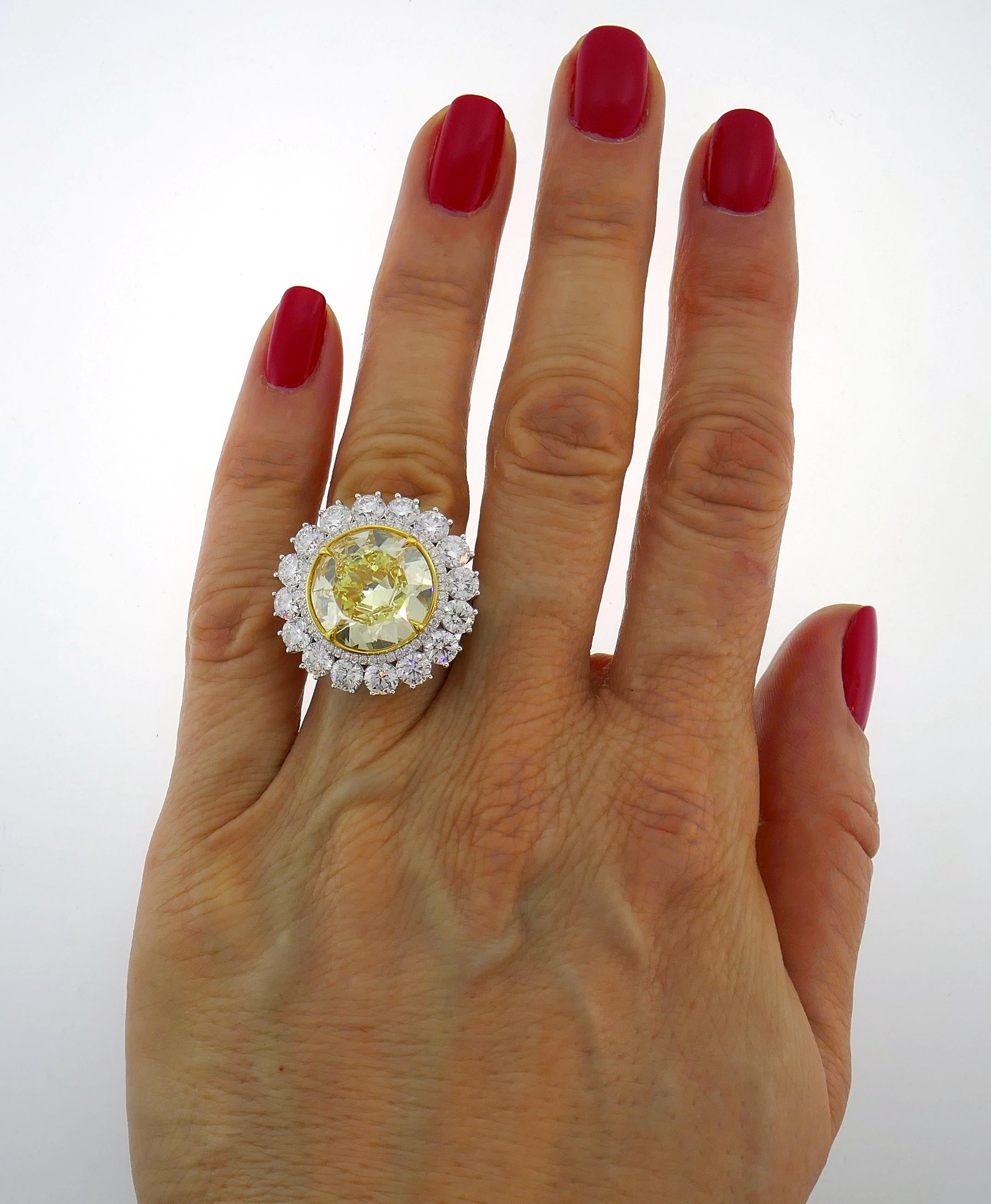 Fancy Intense Yellow Diamond White Gold Ring 10.04 Carat VS2 GIA 3