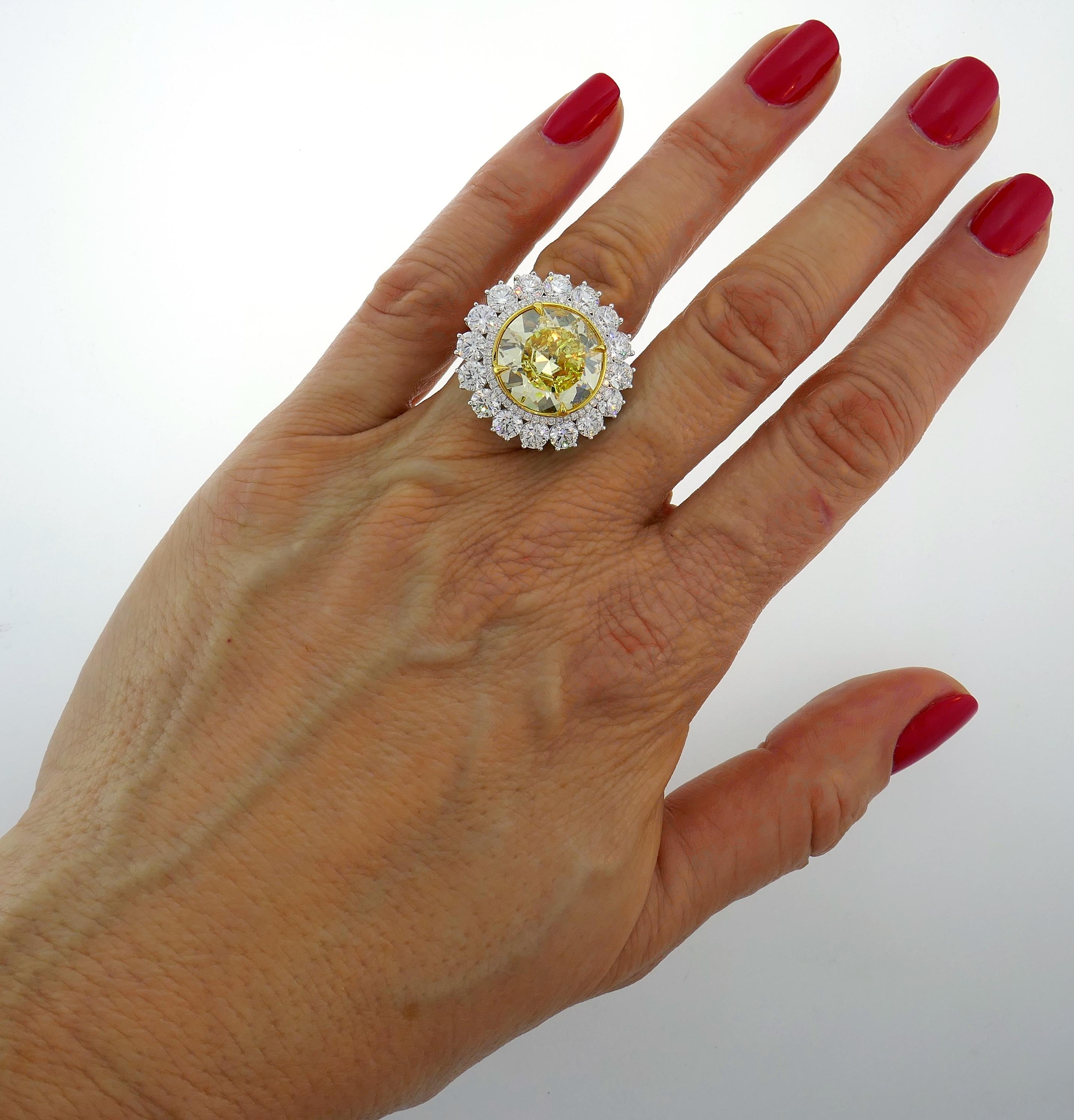 Fancy Intense Yellow Diamond White Gold Ring 10.04 Carat VS2 GIA 4