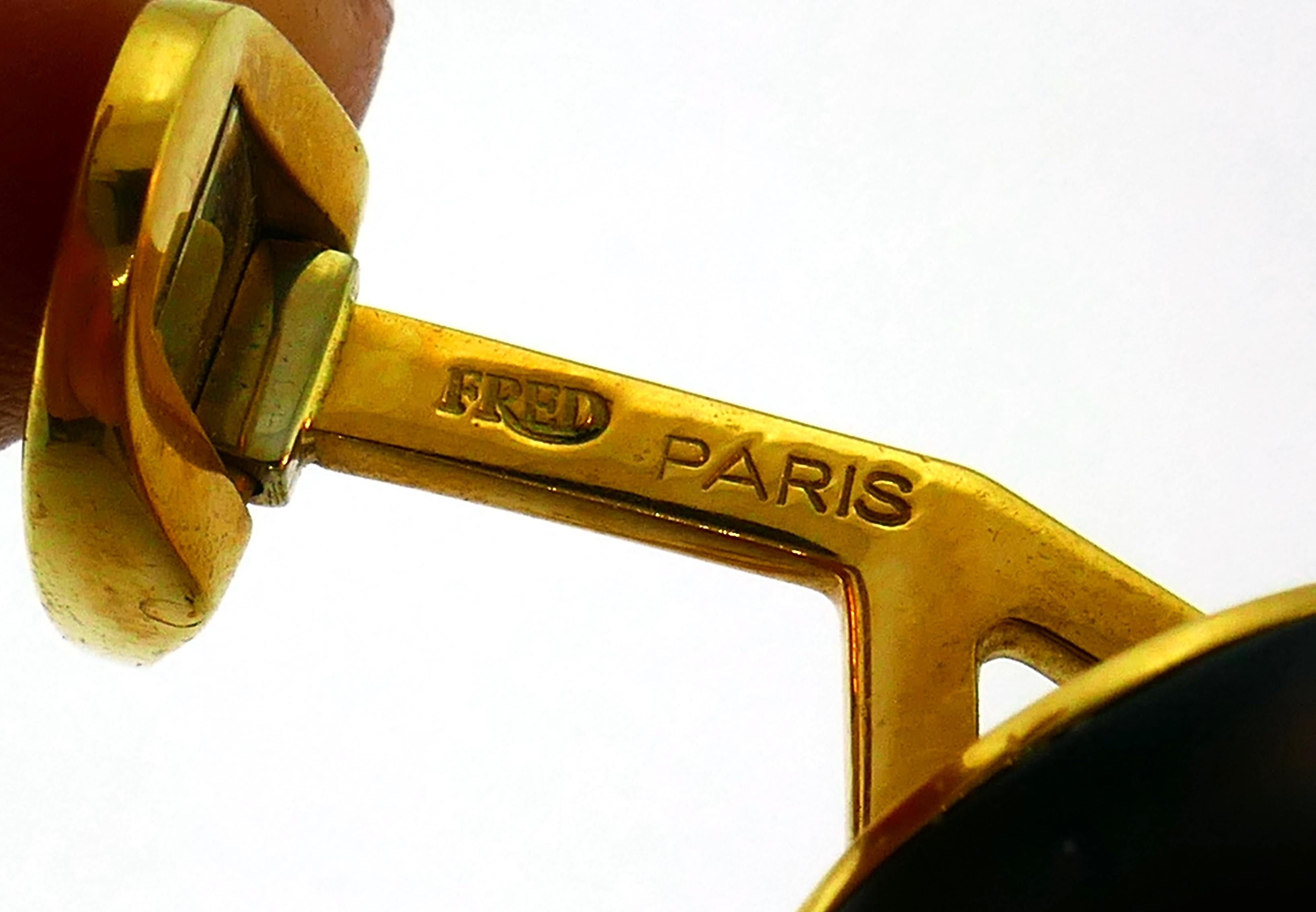 Fred Paris Yellow Gold Jet Cufflink Stud Set with Diamond 4