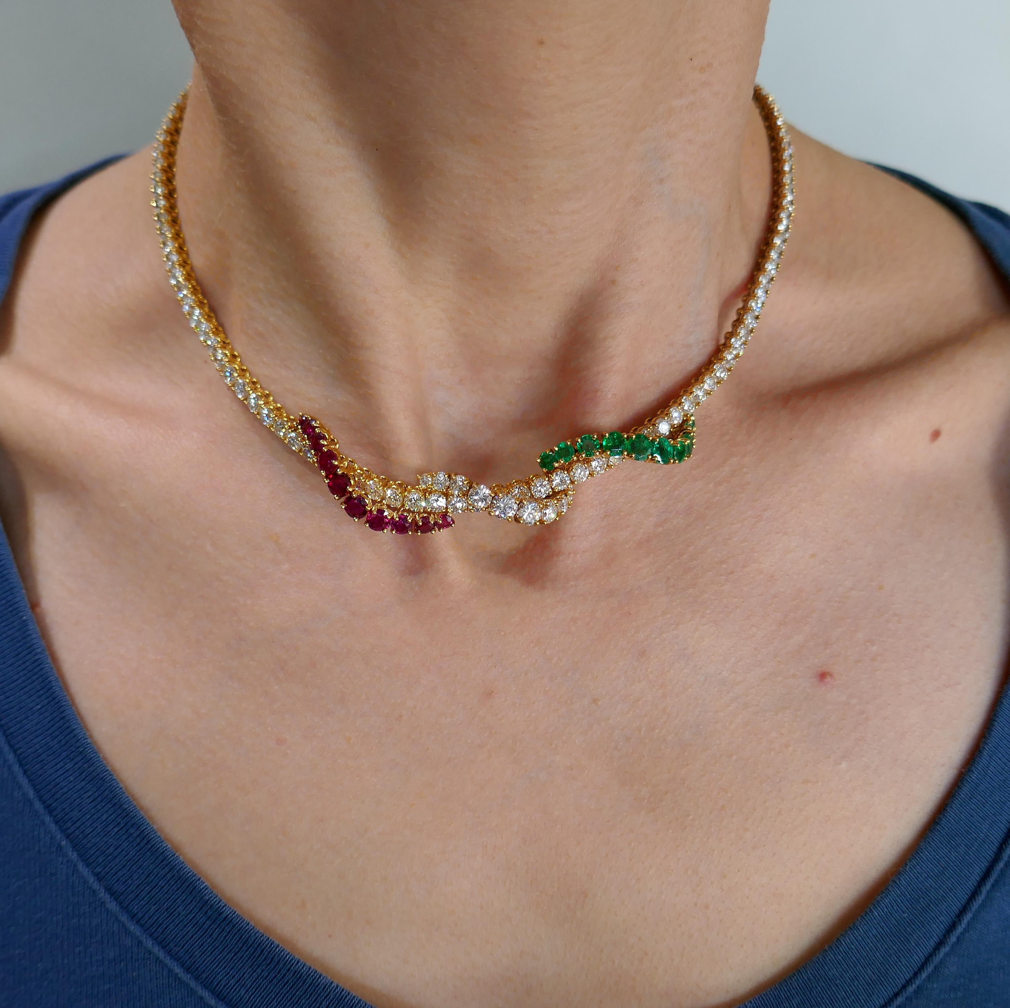ASPREY Yellow Gold Necklace with Diamond Emerald and Red Spinel 3