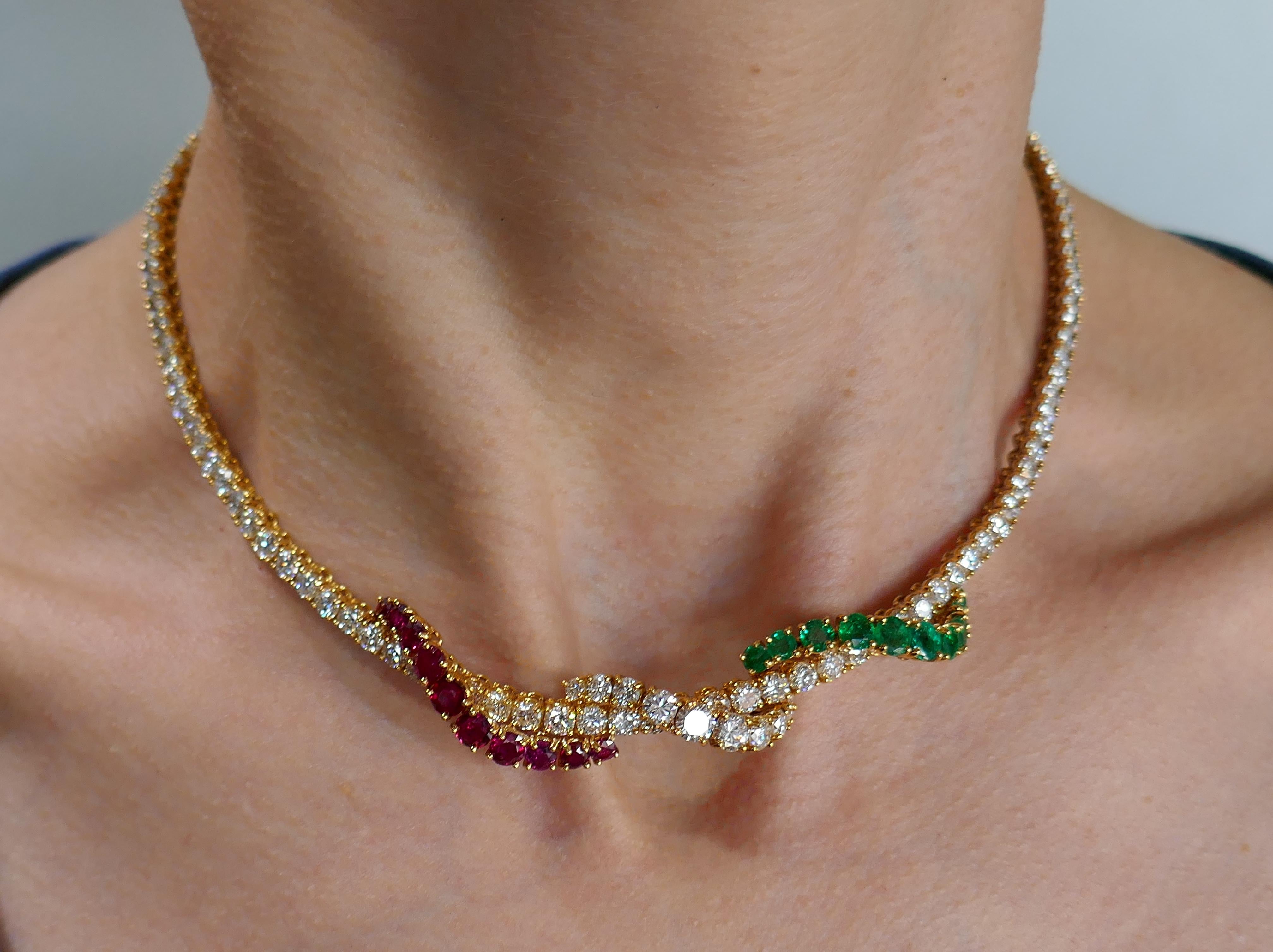 ASPREY Yellow Gold Necklace with Diamond Emerald and Red Spinel 4