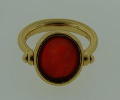 1970s BULGARI BVLGARI Carved Carnelian Intaglio Yellow Gold Ring