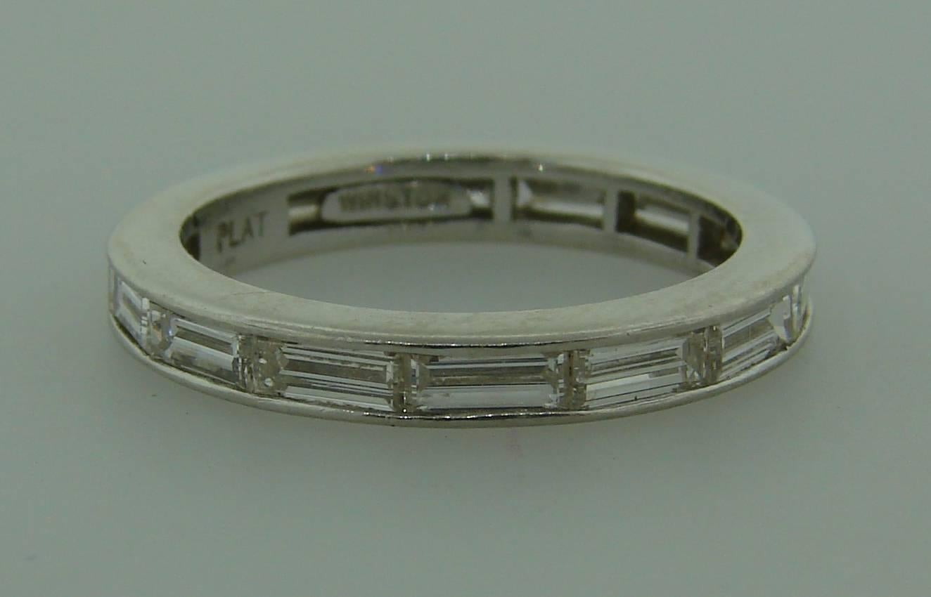 Harry Winston Baguette Diamond Platinum Wedding Band Ring In Excellent Condition In Beverly Hills, CA