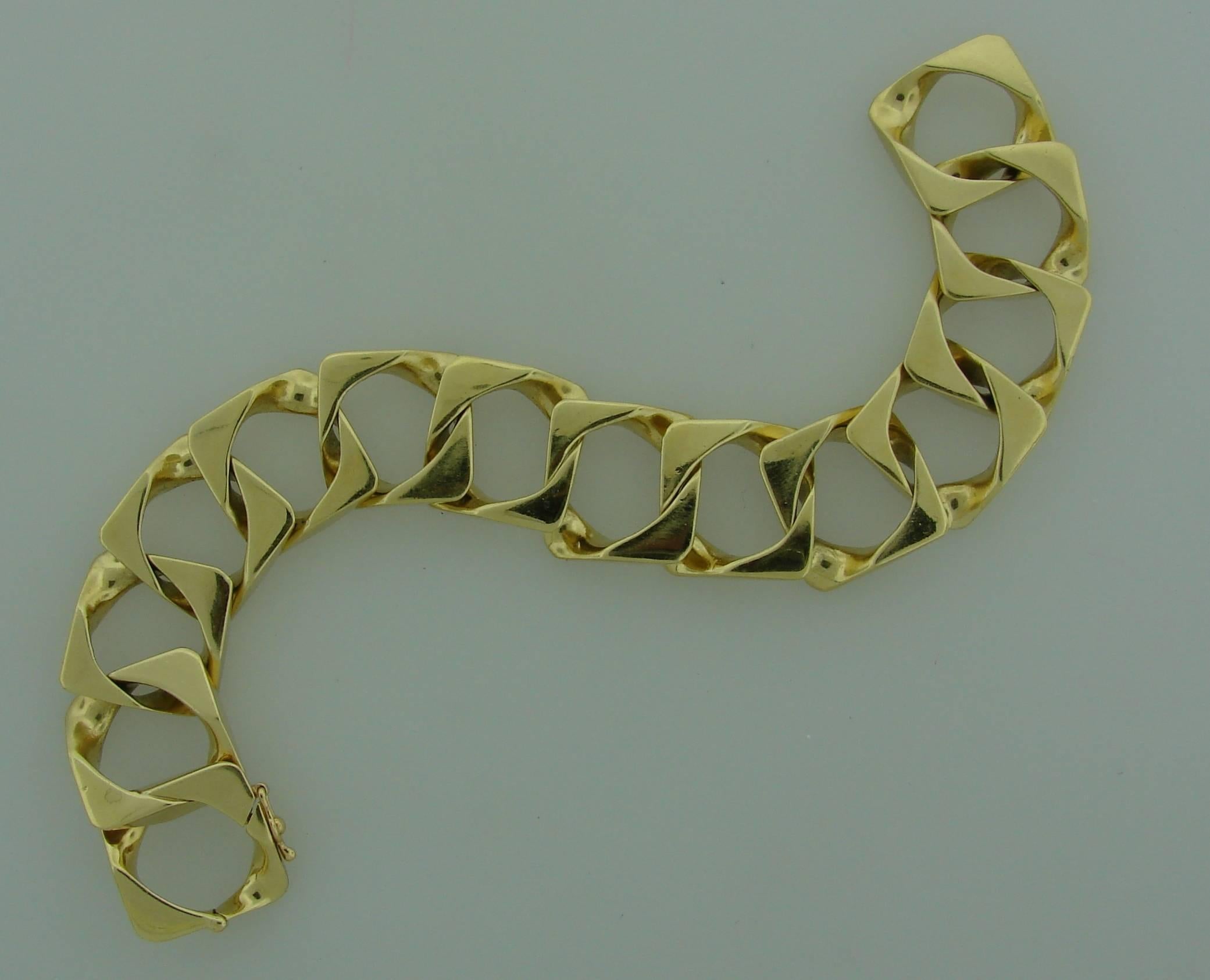 Women's or Men's 1970s Tiffany & Co. Gold Square Link Bracelet