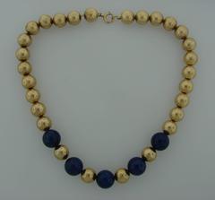 1960s Tiffany & Co. Lapis Lazuli Yellow Gold Bead Necklace